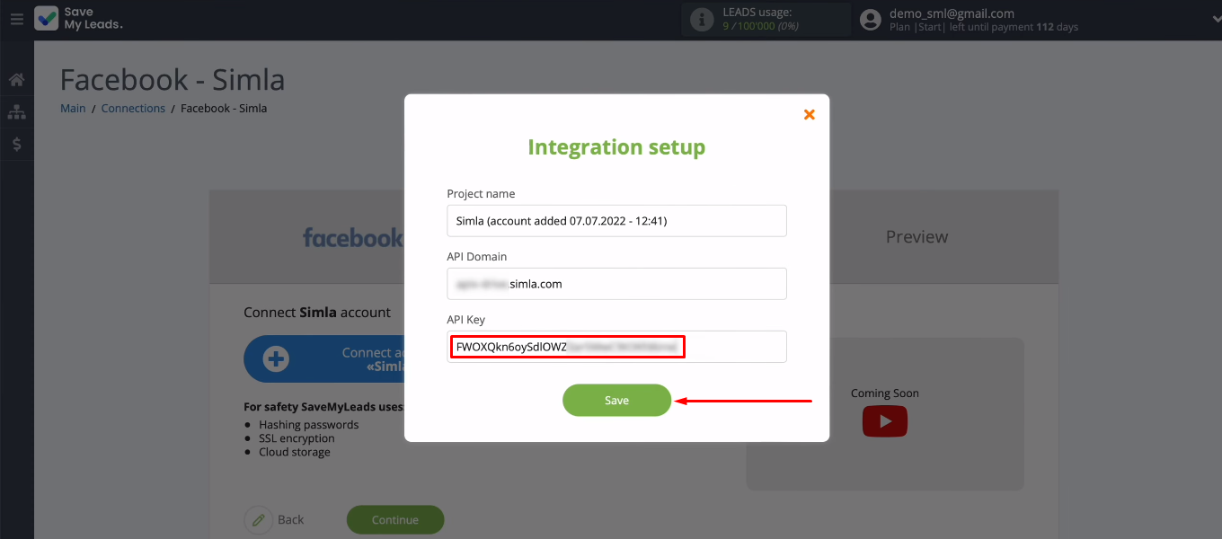 Facebook and Simla integration | Fill in the “API Key” field Facebook and Simla integration | Fill in the “API Key” field