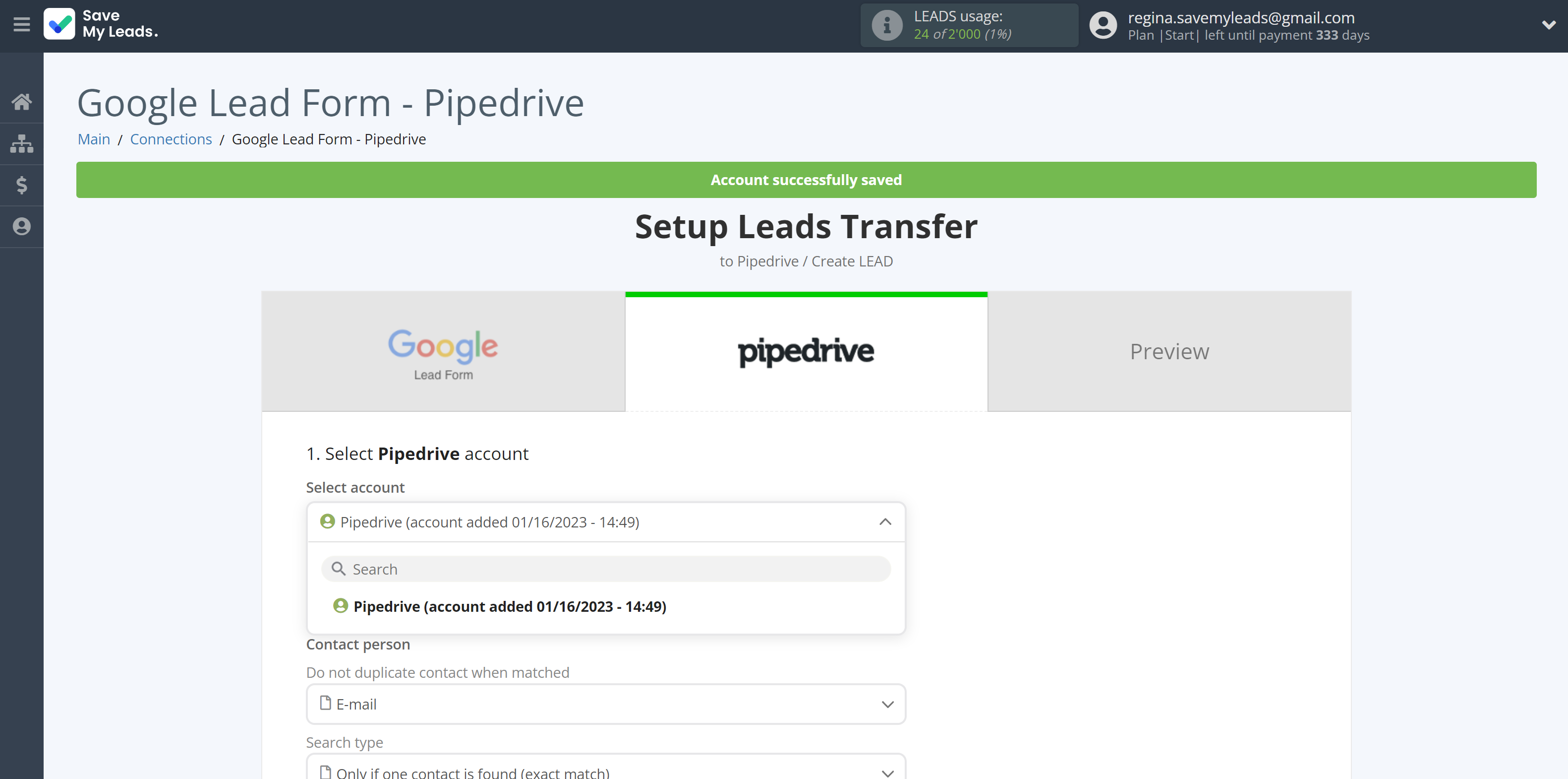 How to Connect Google Lead Form with Pipedrive Create Lead | Data Destination account selection