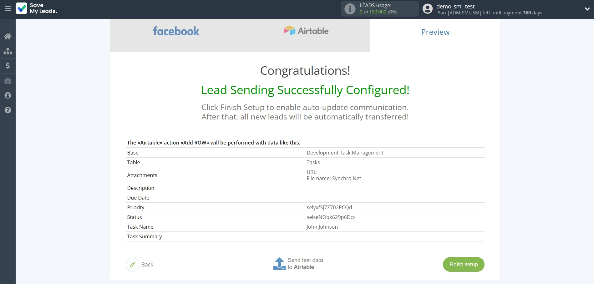 How to Connect Facebook with AirTable | Test data
