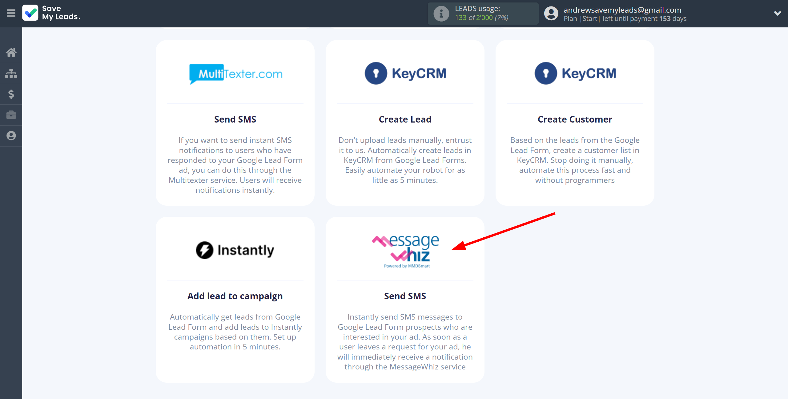 How to Connect Google Lead Form with MessageWhiz | Data Destination system selection