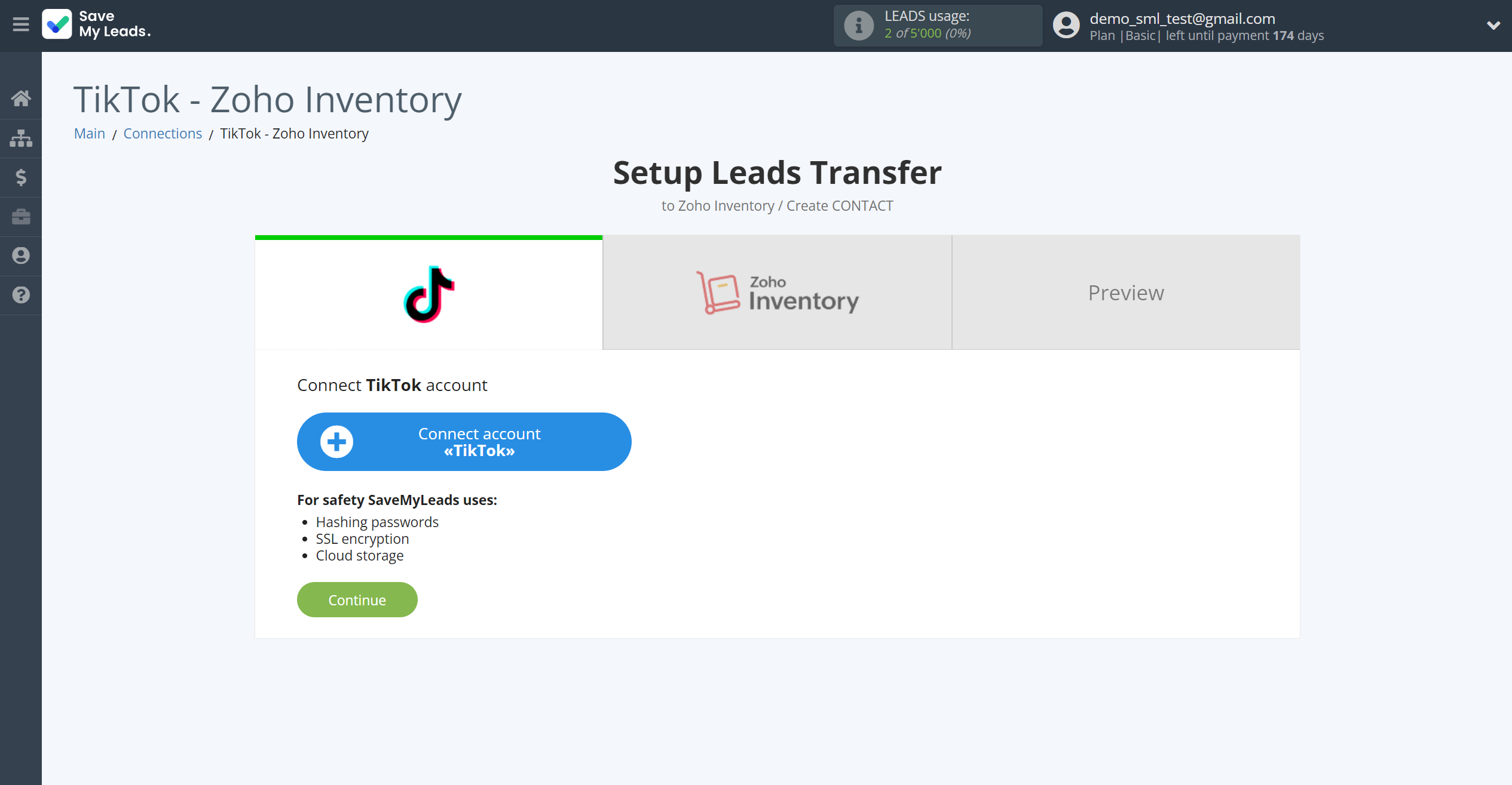 How to Connect TikTok with Zoho Inventory Create Contacts | Data Source account