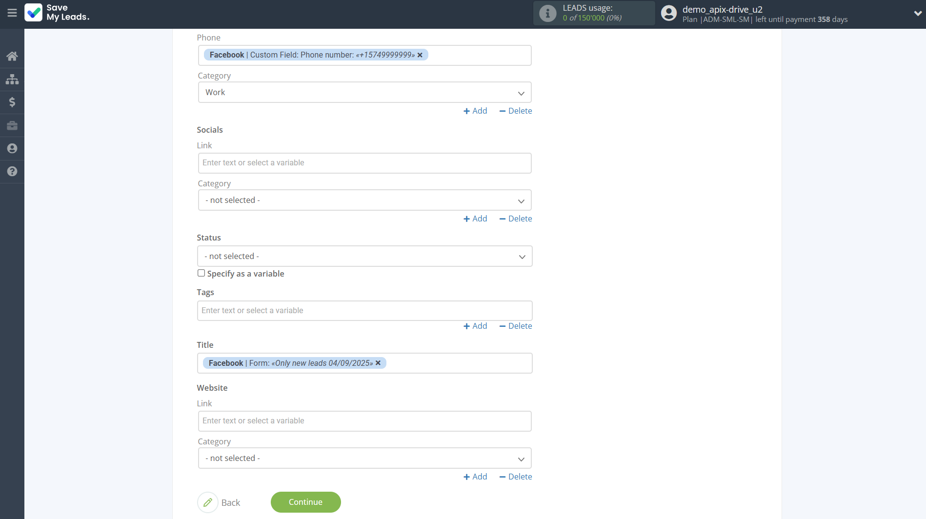 How to Connect Facebook with Copper Create Lead | Assigning fields