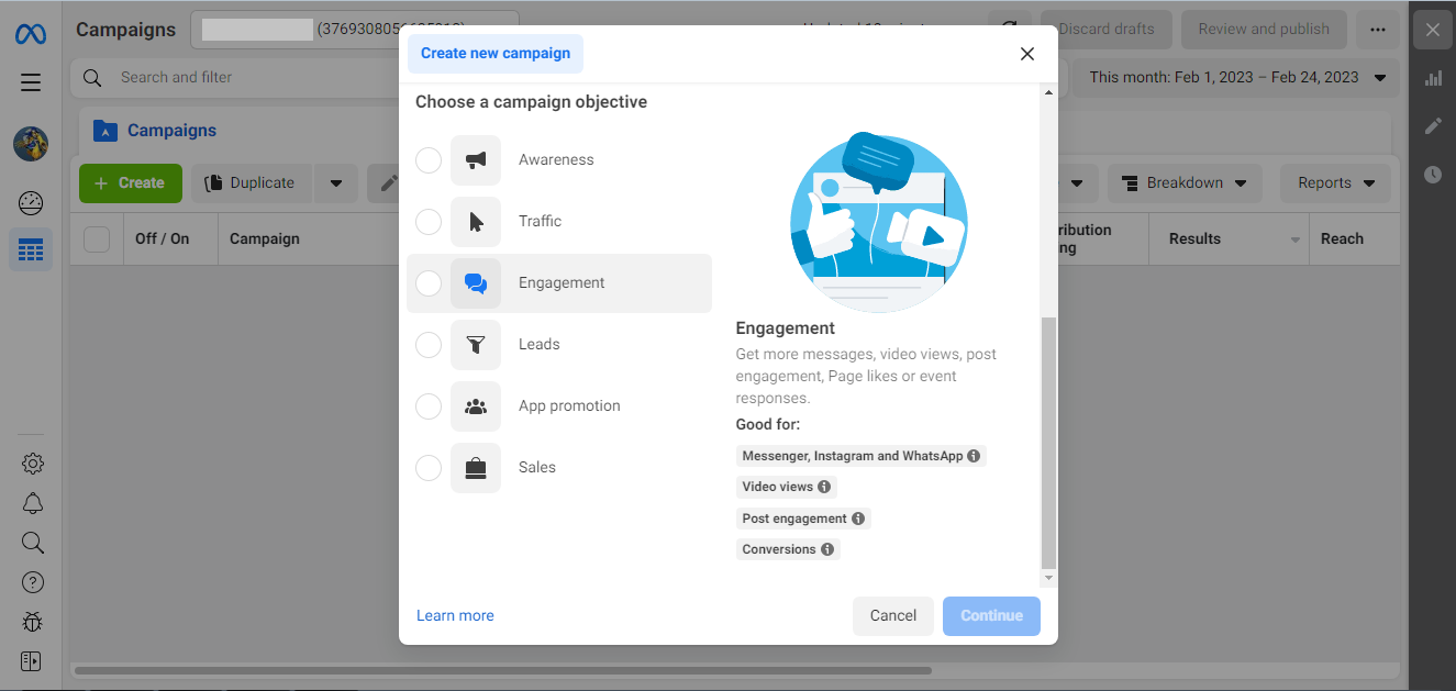 Set up an ad campaign in Ads Manager | Choose a campaign objective