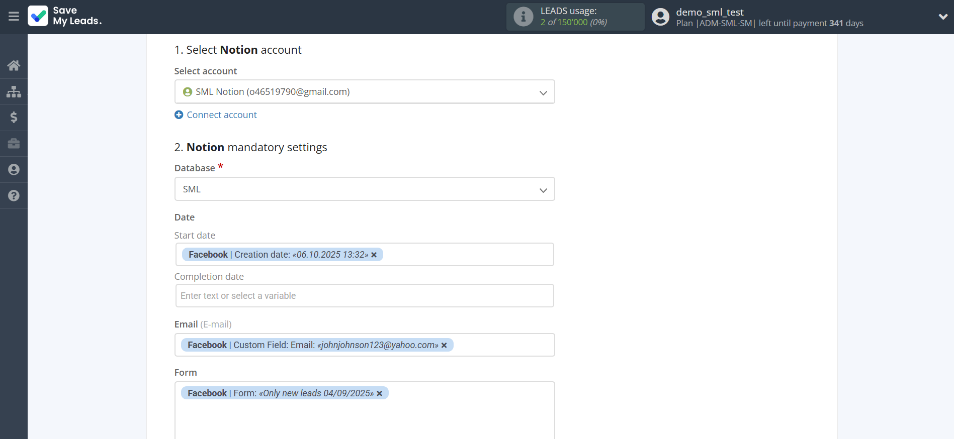 How to Connect Facebook with Notion | Assigning fields How to Connect Facebook with Notion | Assigning fields