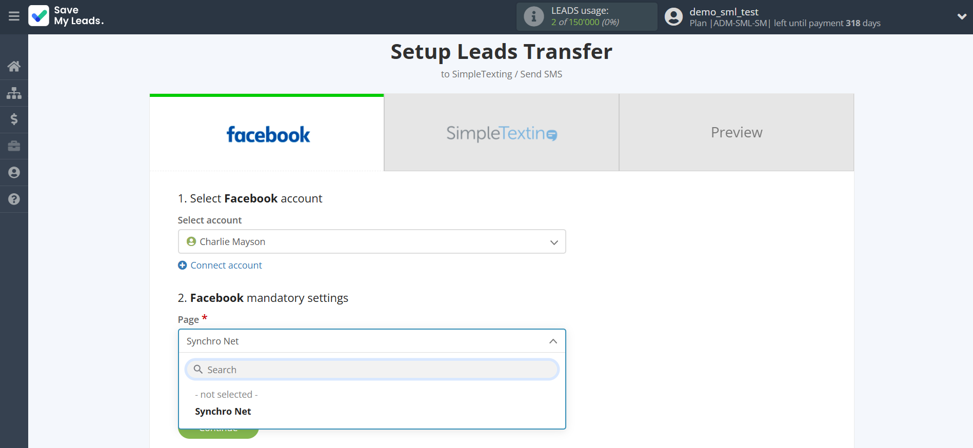 How to Connect Facebook with SimpleTexting | Data Source account connection How to Connect Facebook with SimpleTexting | Data Source account connection
