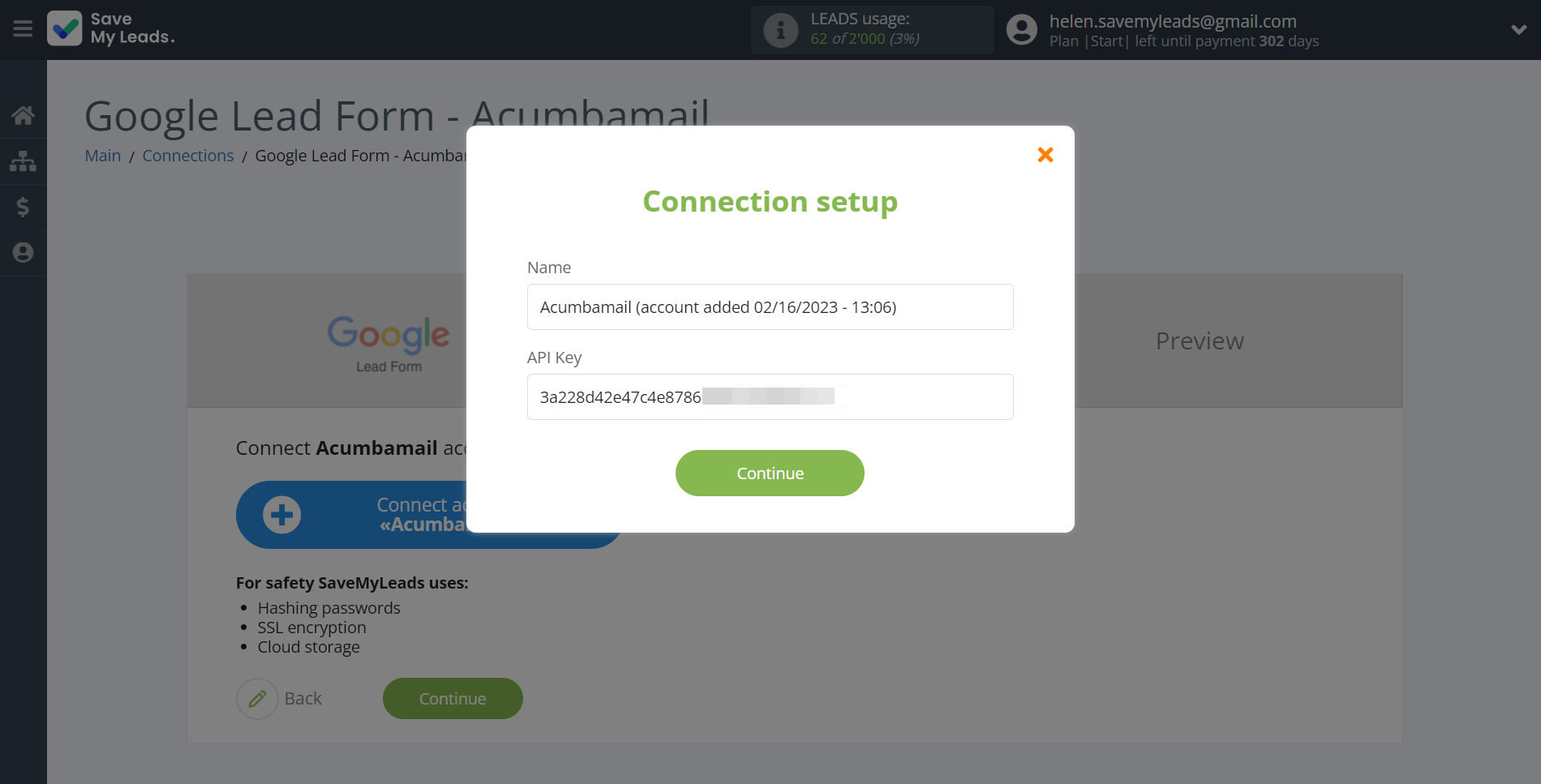 How to Connect Google Lead Form with Acumbamail Send SMS | Data Destination account connection