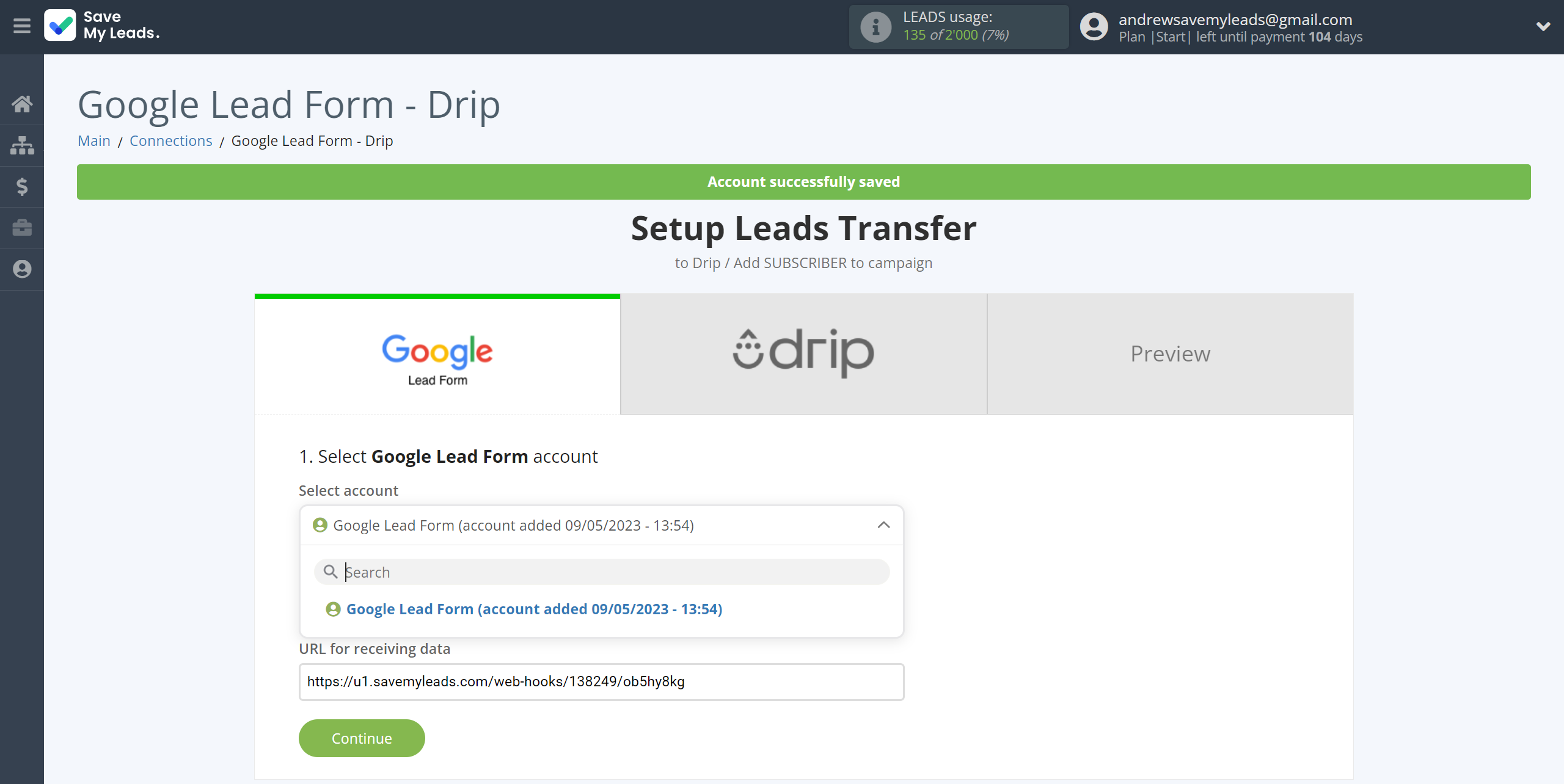 How to Connect Google Lead Form with Drip Add Subscribers to campaign | Data Source account selection