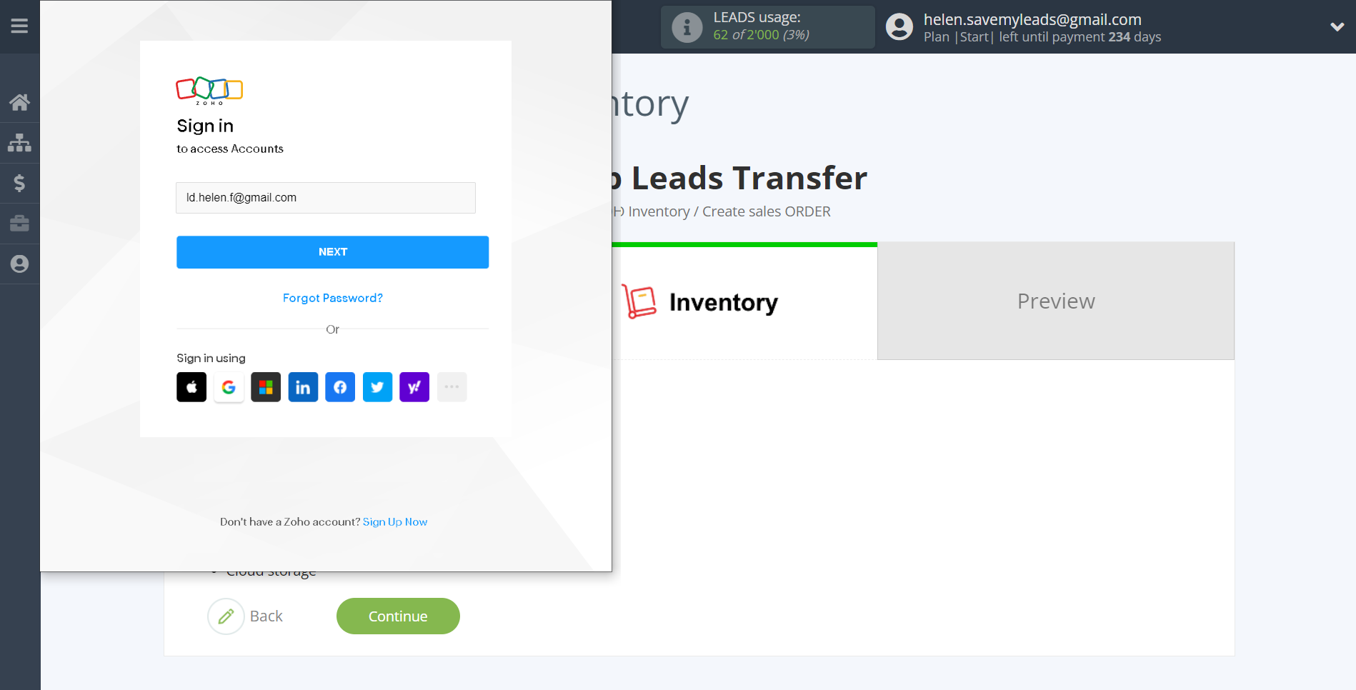 How to Connect Webhooks with Zoho Inventory Create sales Order | Data Destination account connection