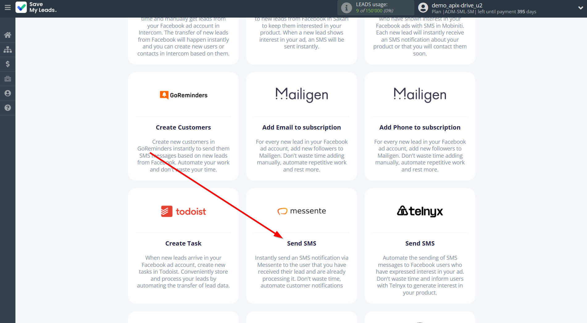 How to Connect Facebook with Messente | Data Destination system selection How to Connect Facebook with Messente | Data Destination system selection
