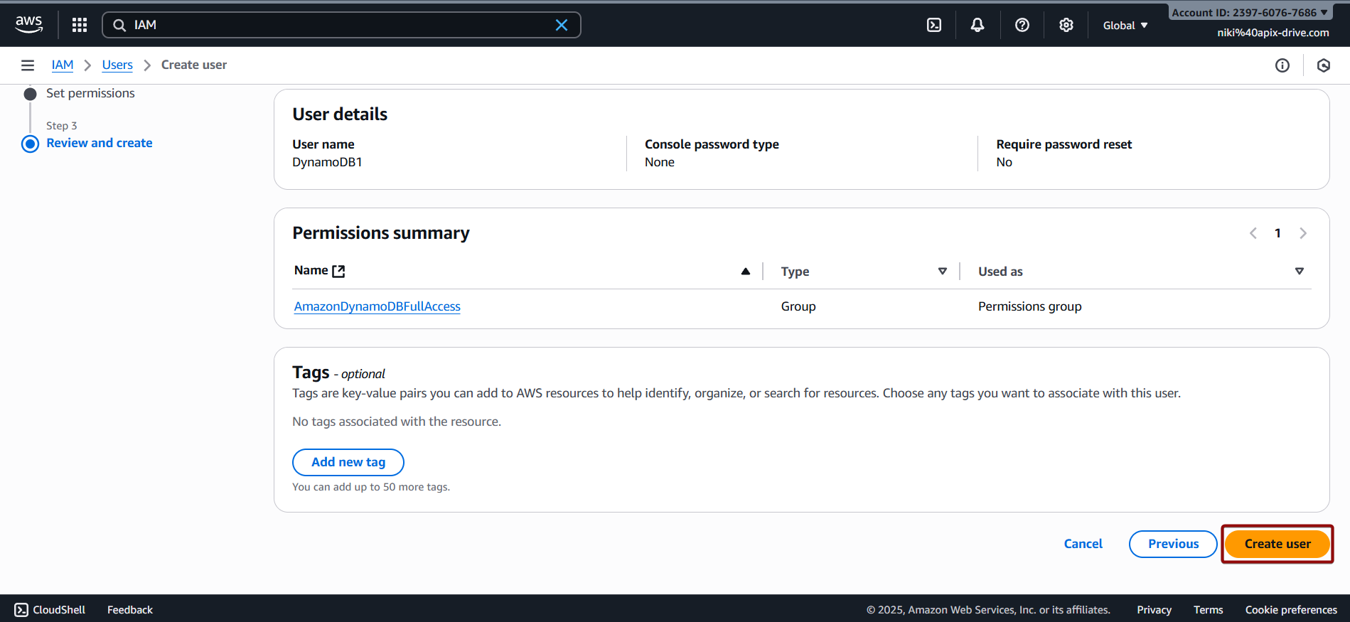 How to Connect Facebook with Amazon DynamoDB | Data Destination account connection