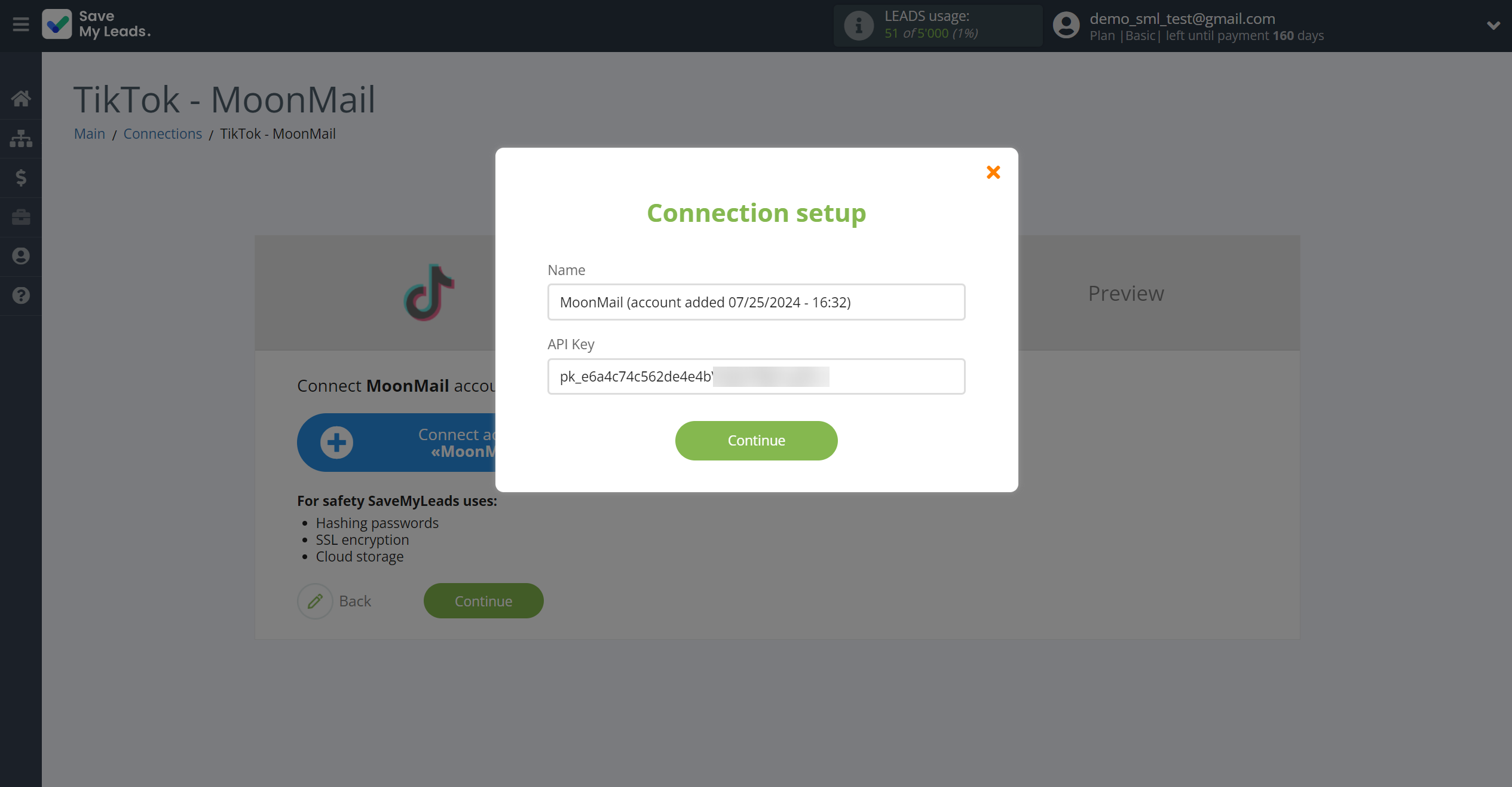 How to Connect TikTok with MoonMail | Data Destination account connection