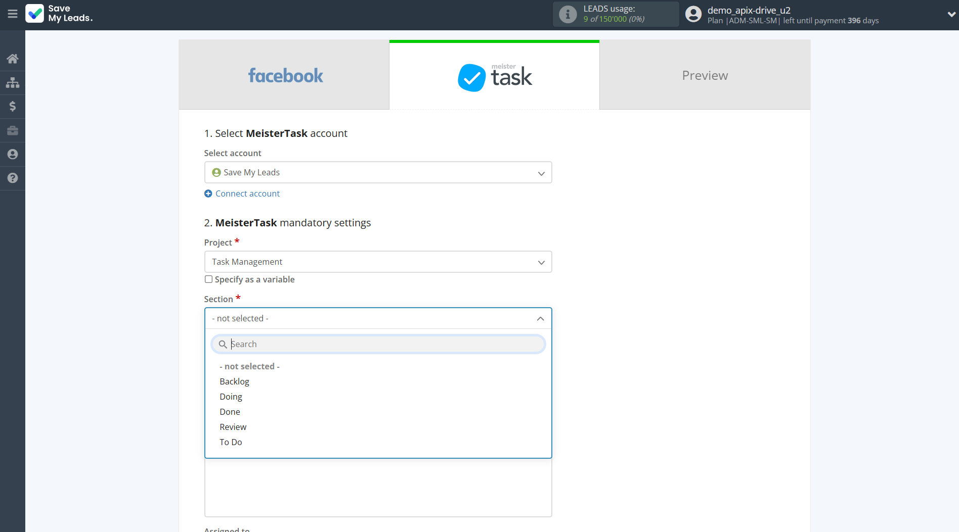 How to Connect Facebook with MeisterTask | Assigning fields How to Connect Facebook with MeisterTask | Assigning fields