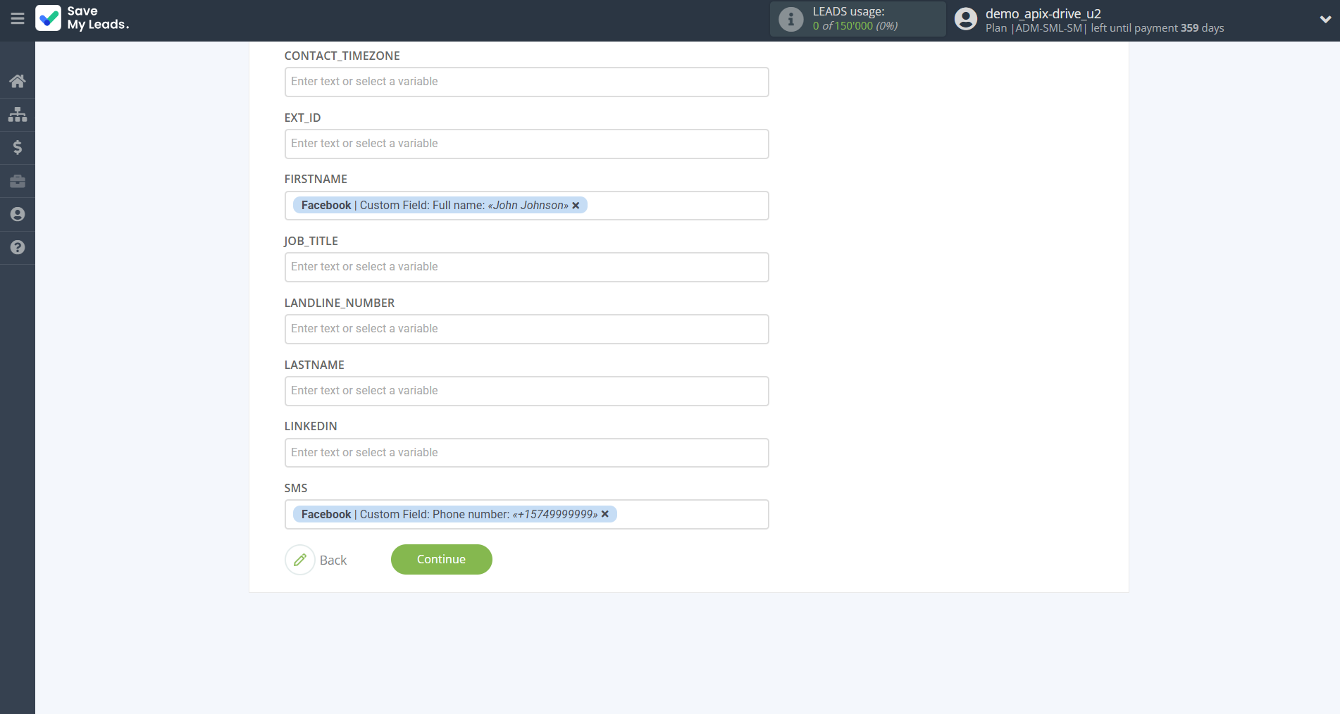 How to Connect Facebook with Brevo | Assigning fields
