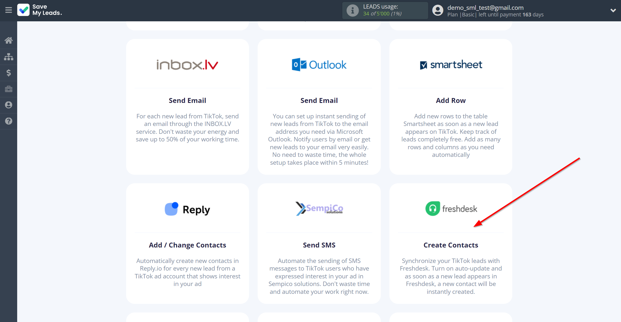 How to Connect TikTok with Freshdesk Create Contacts | Data Destination system selection