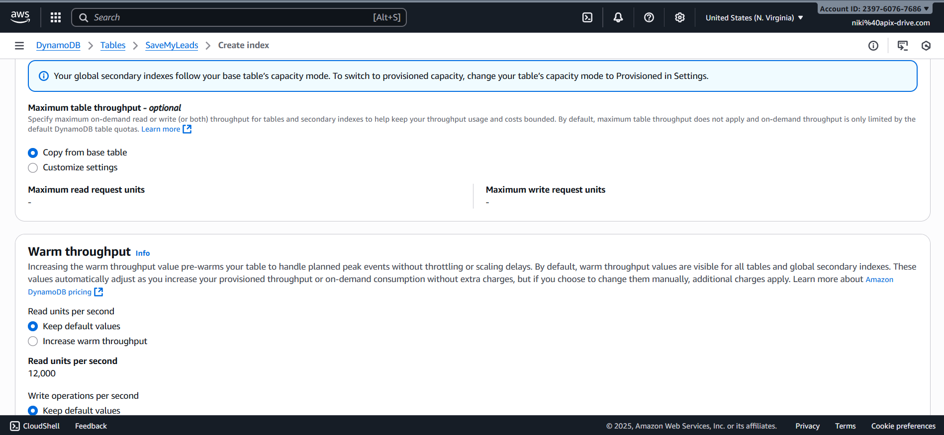 How to Connect Facebook with Amazon DynamoDB | Creating table