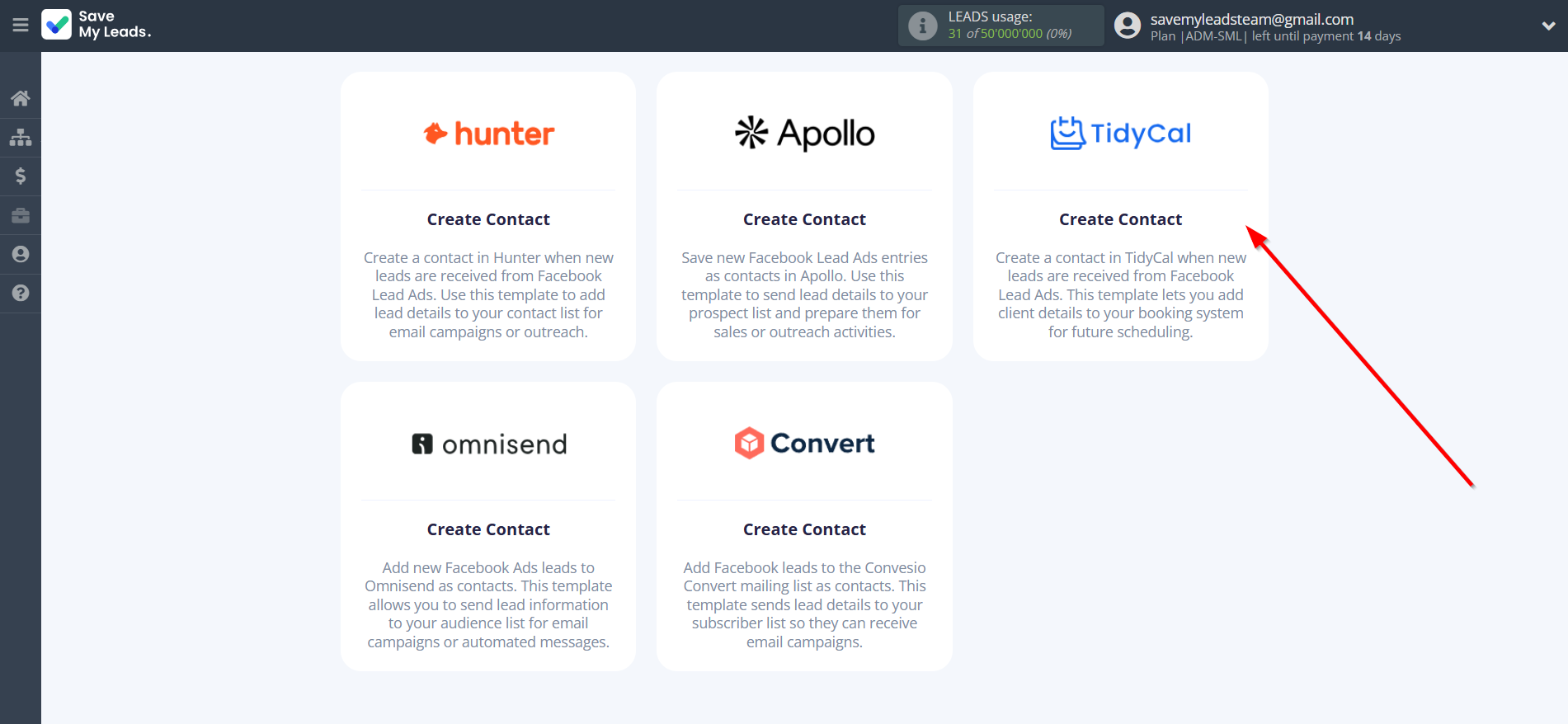 How to Connect Facebook with TidyCal Create Contacts | Data Destination system selection How to Connect Facebook with TidyCal Create Contacts | Data Destination system selection