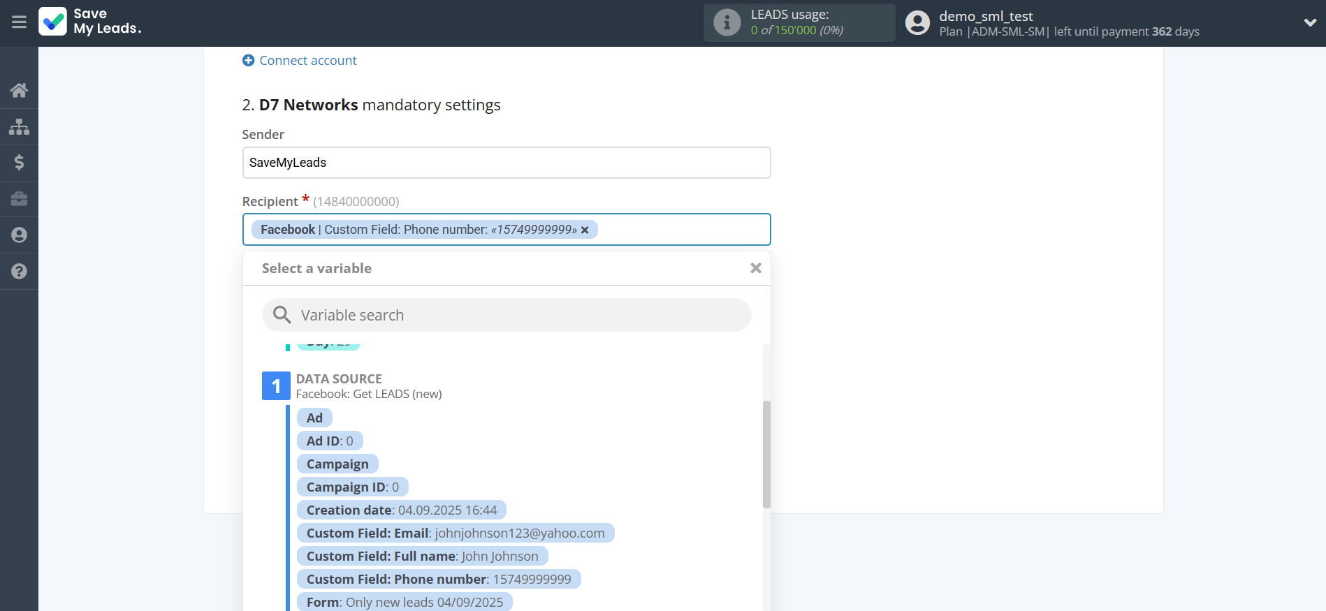 How to Connect Facebook with D7 Networks | Assigning fields