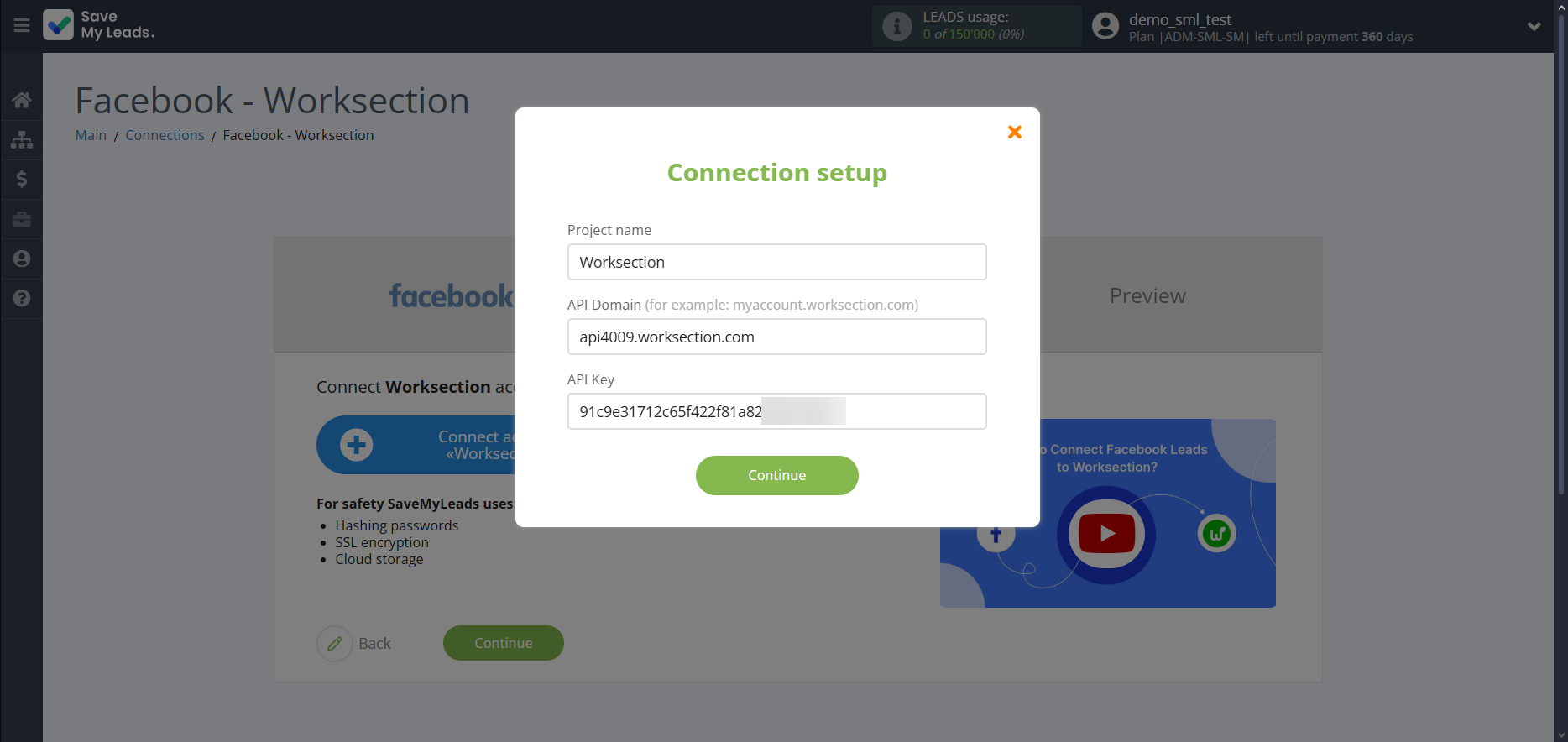 How to Connect Facebook with Worksection | Data Destination account connection