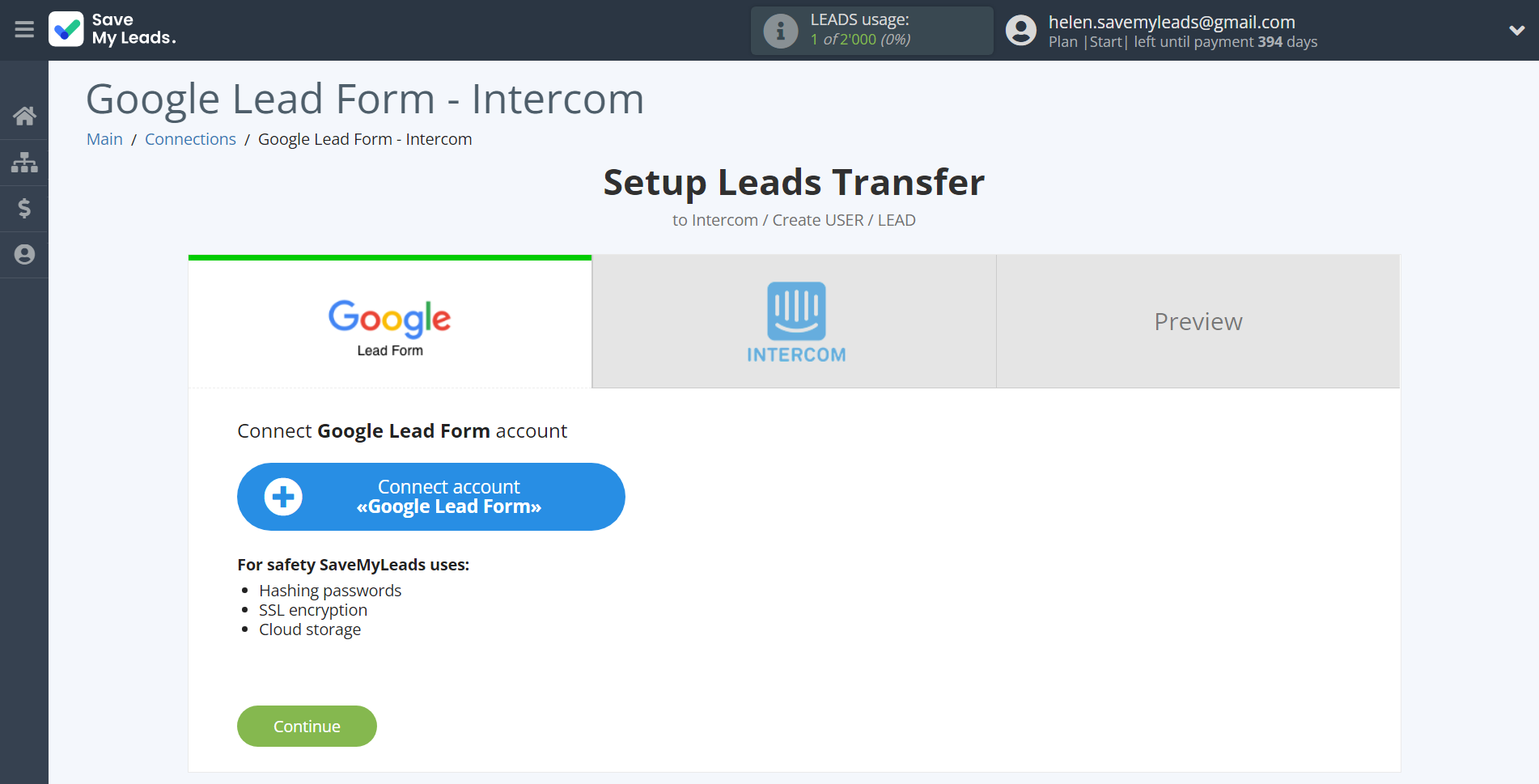 How to Connect Google Lead Form with Intercom | Data Source account