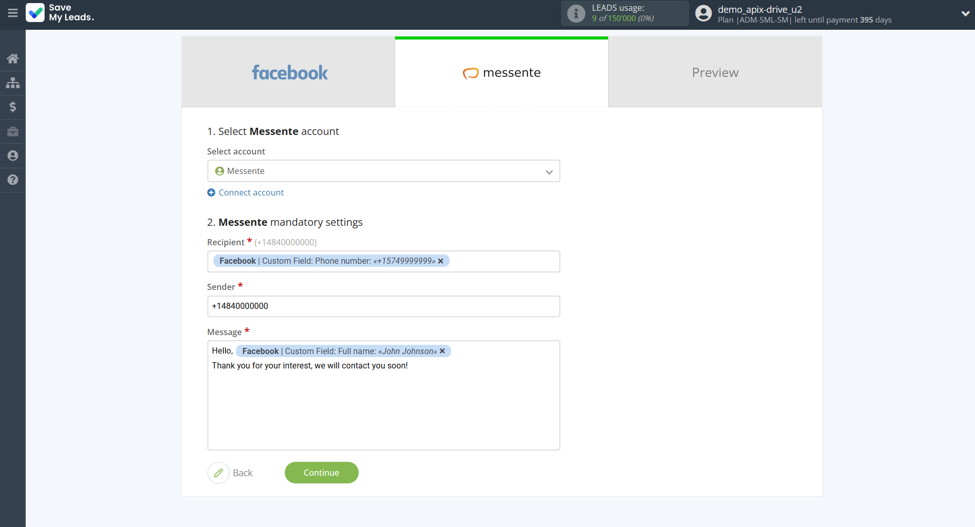 How to Connect Facebook with Messente | Assigning fields How to Connect Facebook with Messente | Assigning fields