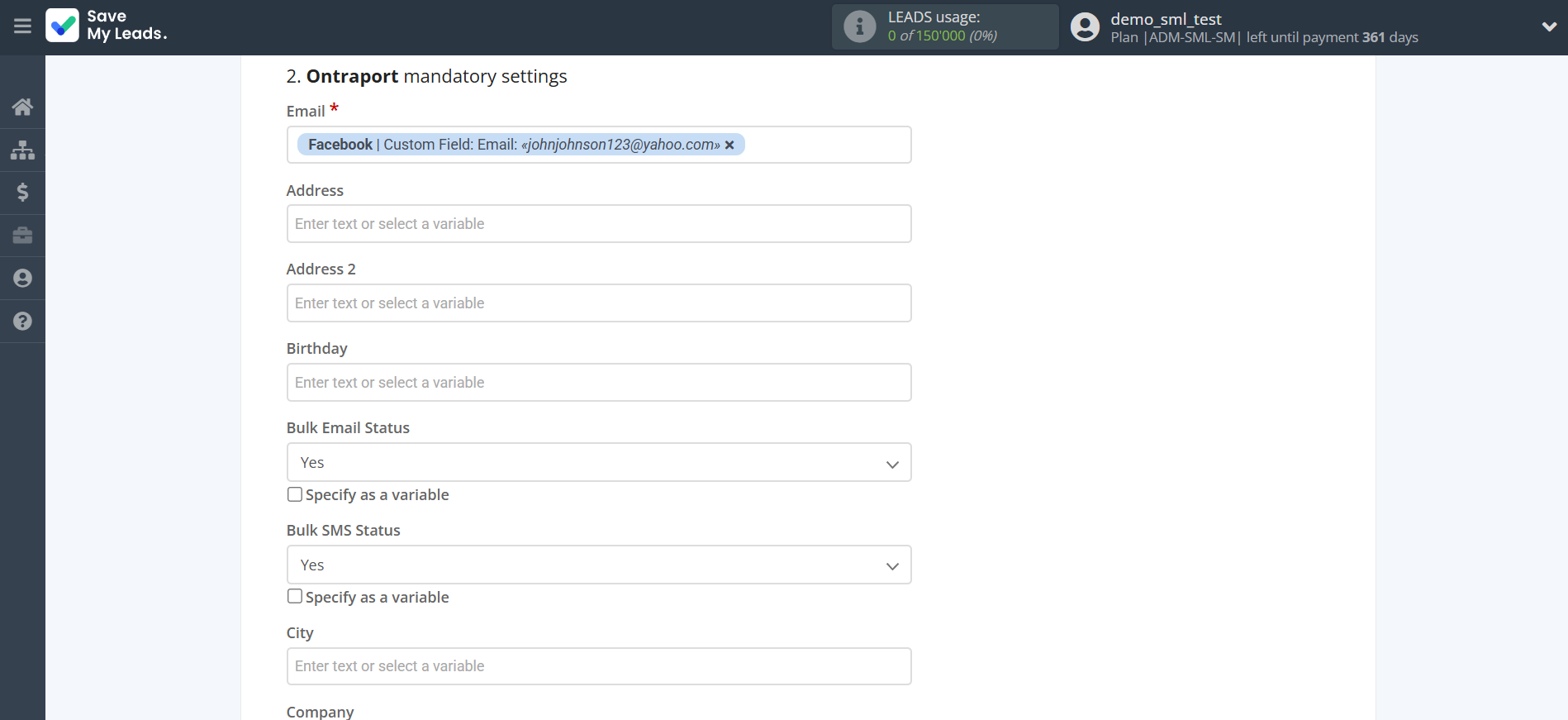 How to Connect Facebook with Ontraport | Assigning fields