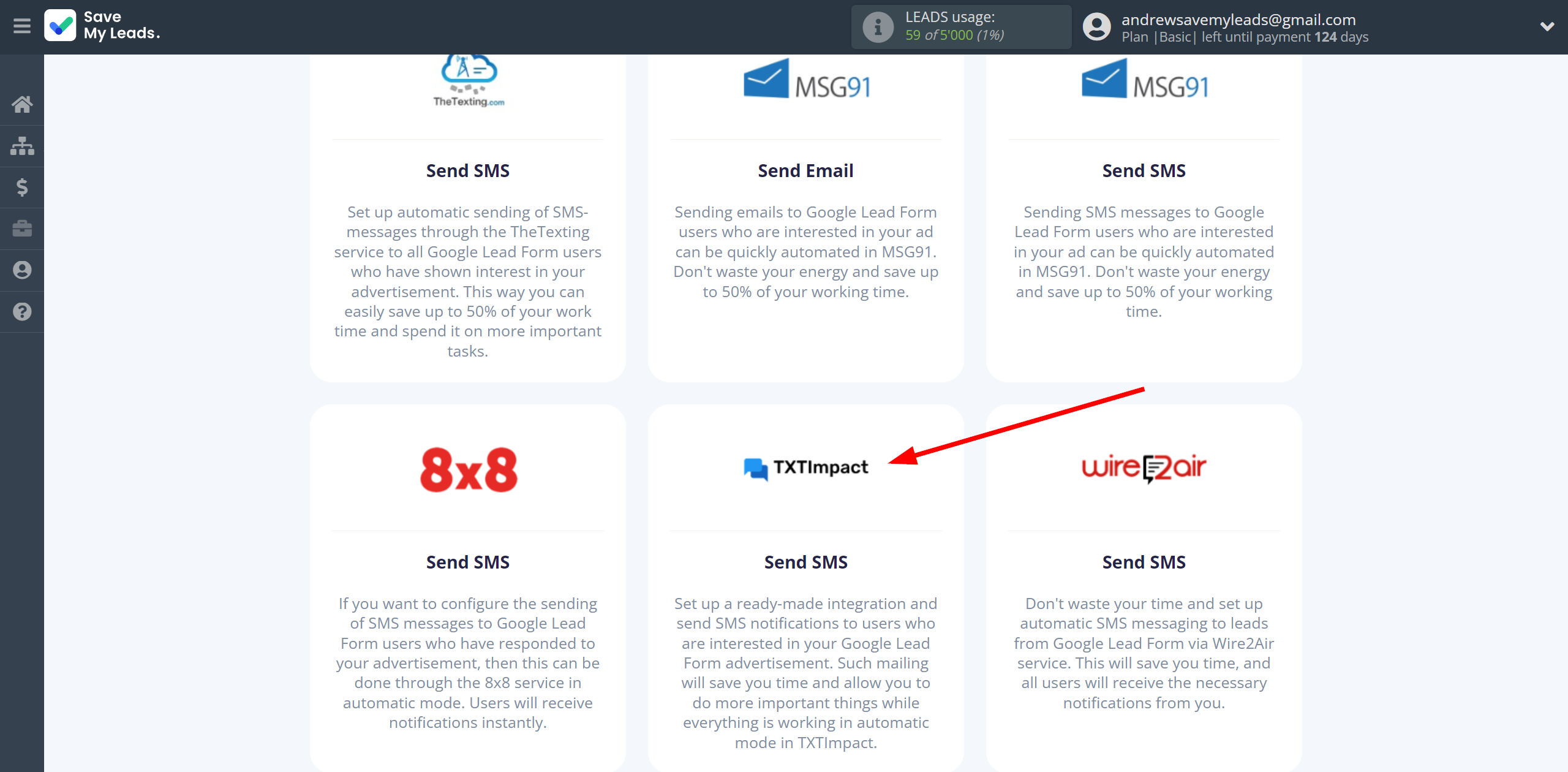 How to Connect Google Lead Form with TXTImpact | Data Destination system selection