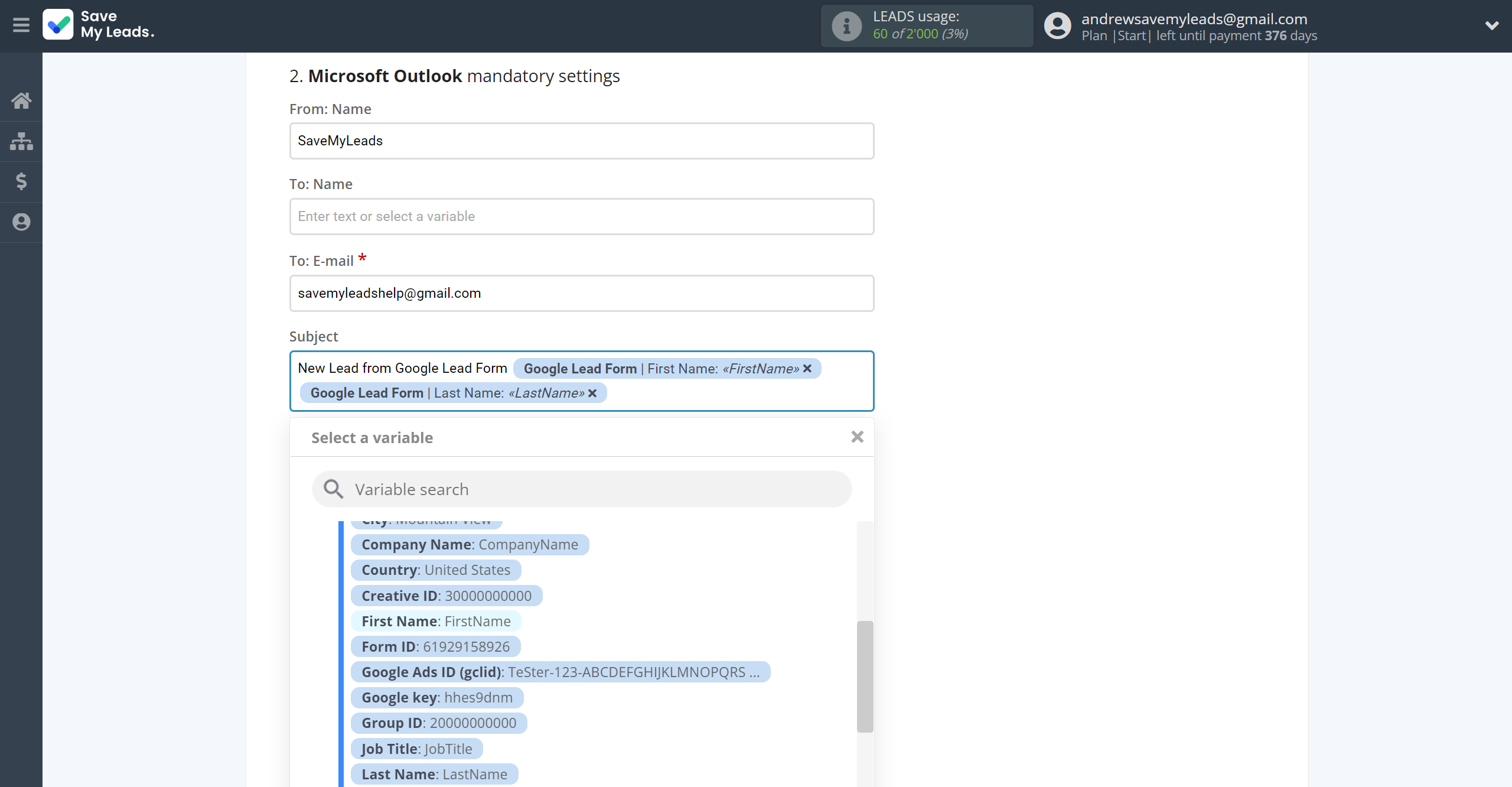 How to Connect Google Lead Form with Microsoft Outlook | Assigning fields