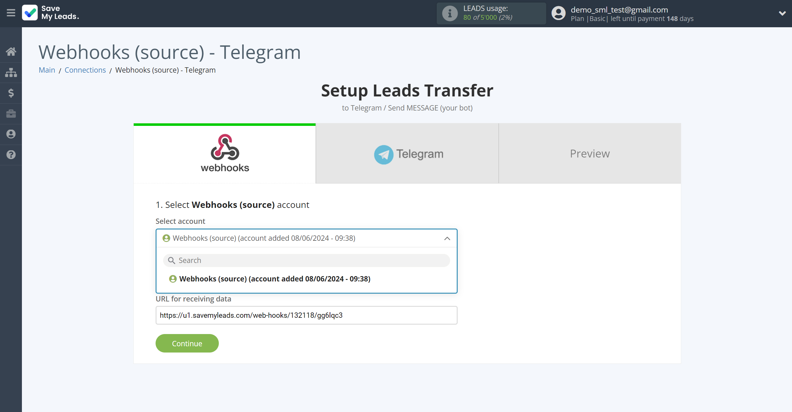 How to Connect Webhooks with Telegram (your bot) | Data Source account selection