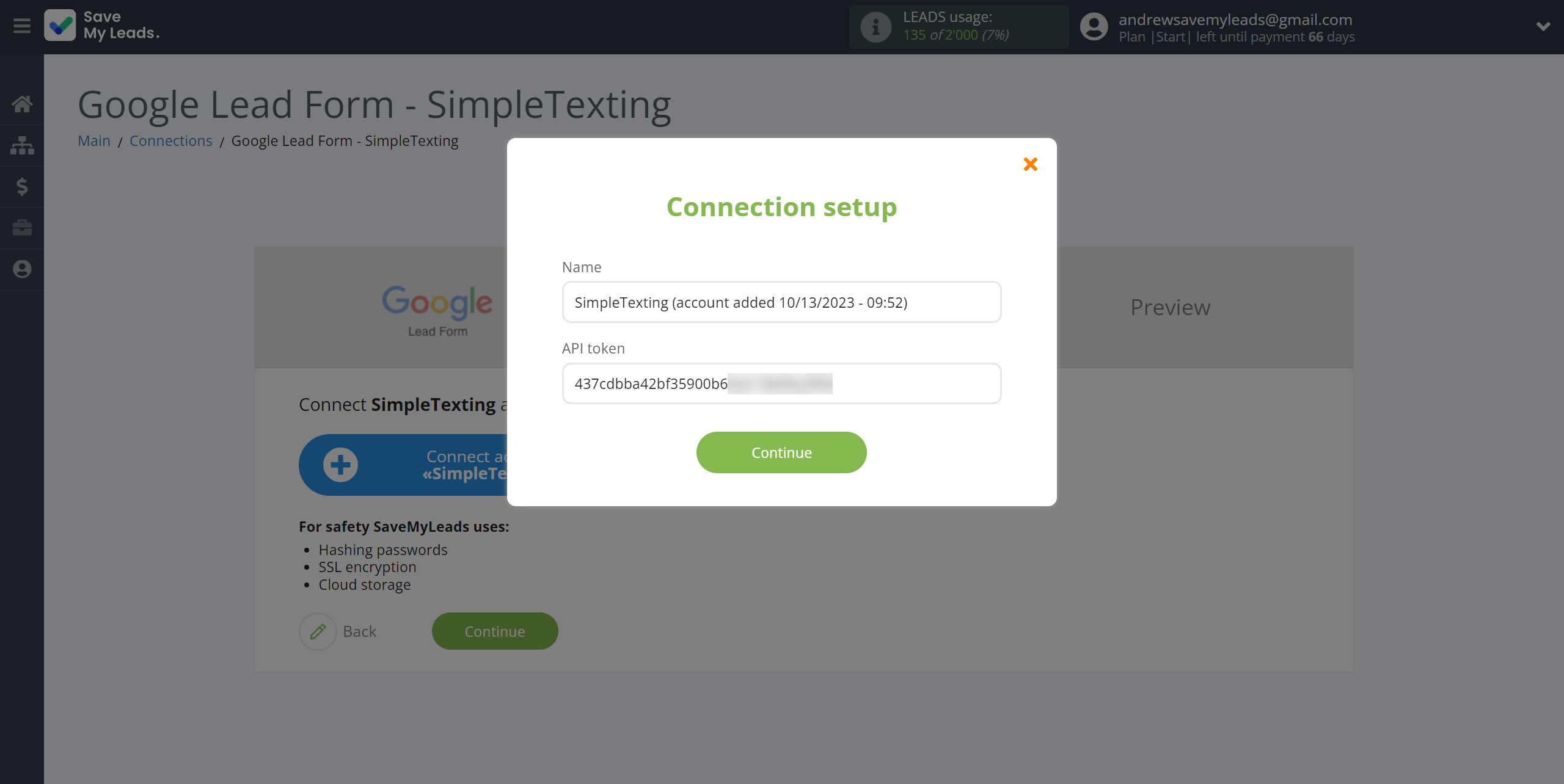 How to Connect Google Lead Form with SimpleTexting | Data Destination account connection