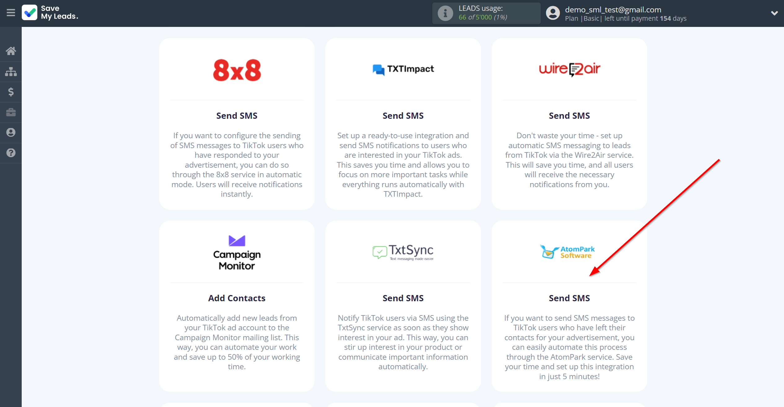 How to Connect TikTok with AtomPark | Data Destination system selection