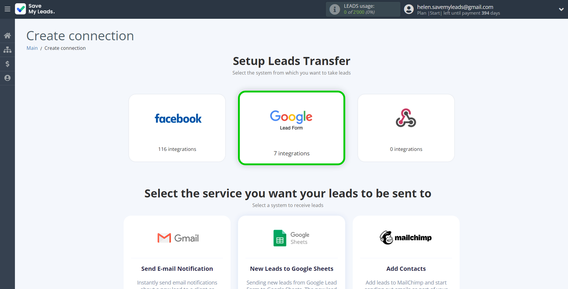 How to Connect Google Lead Form with MailerLite |&nbsp;Data Source system selection