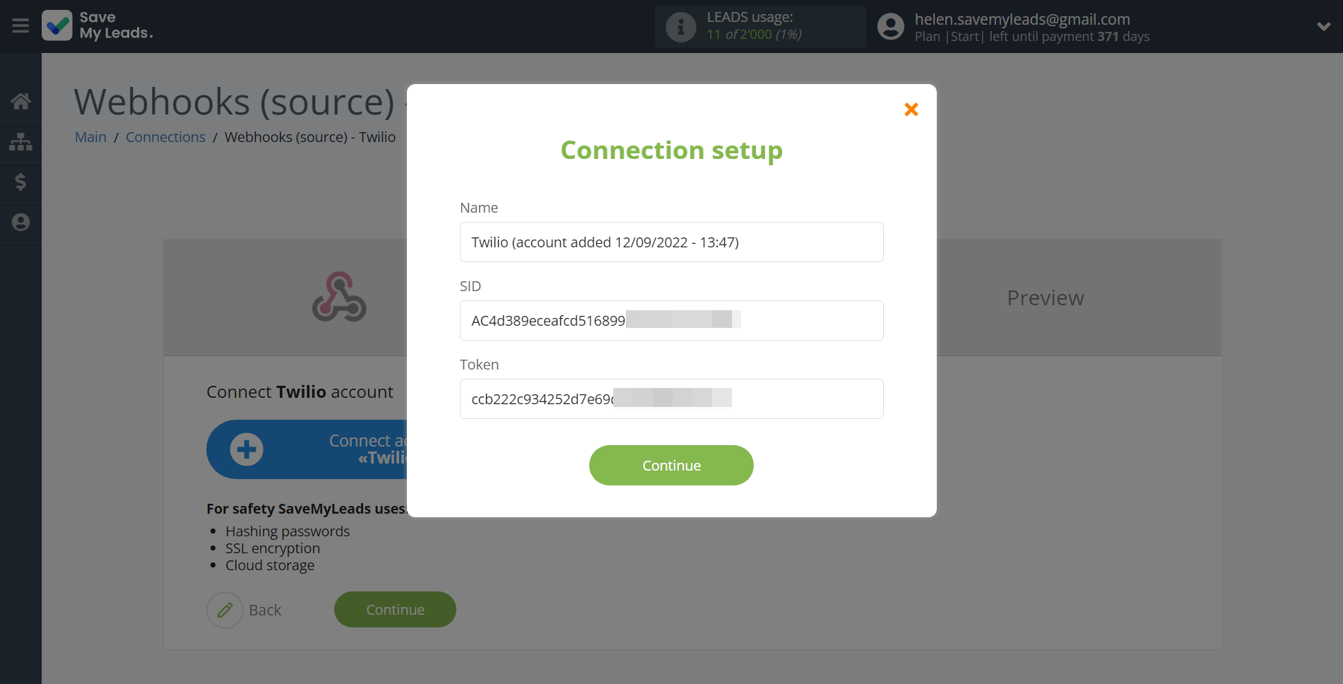 How to Connect Webhooks with Twilio | Data Destination account connection