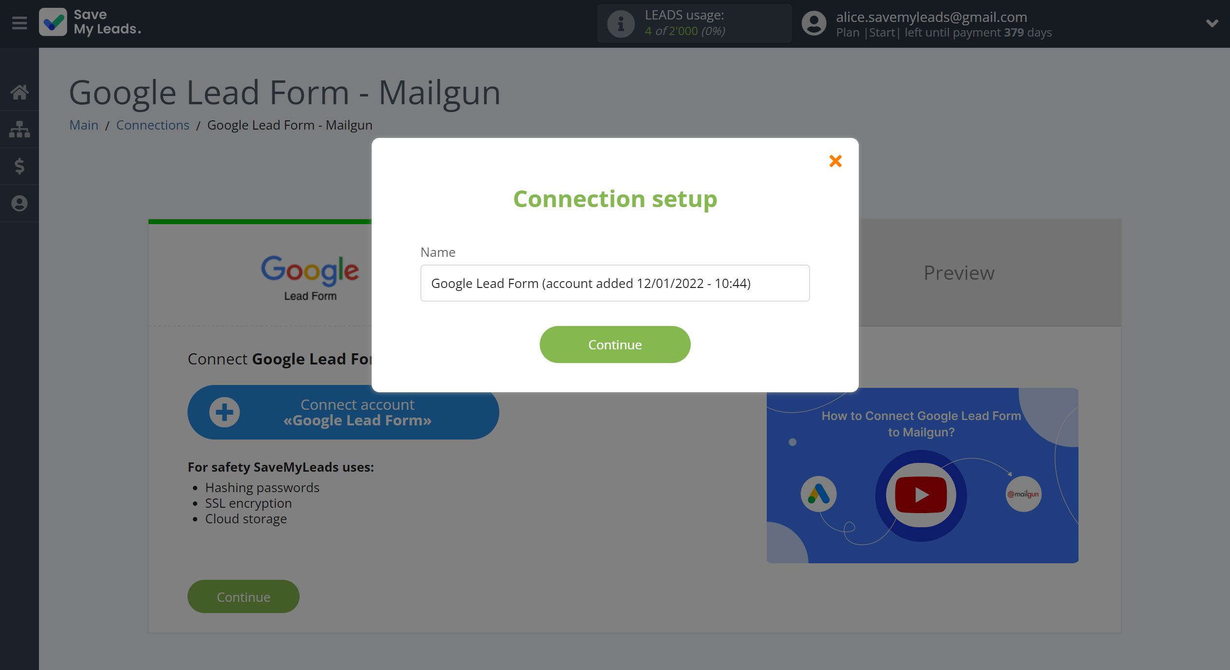 How to Connect Google Lead Form with Mailgun | Data Source account connection