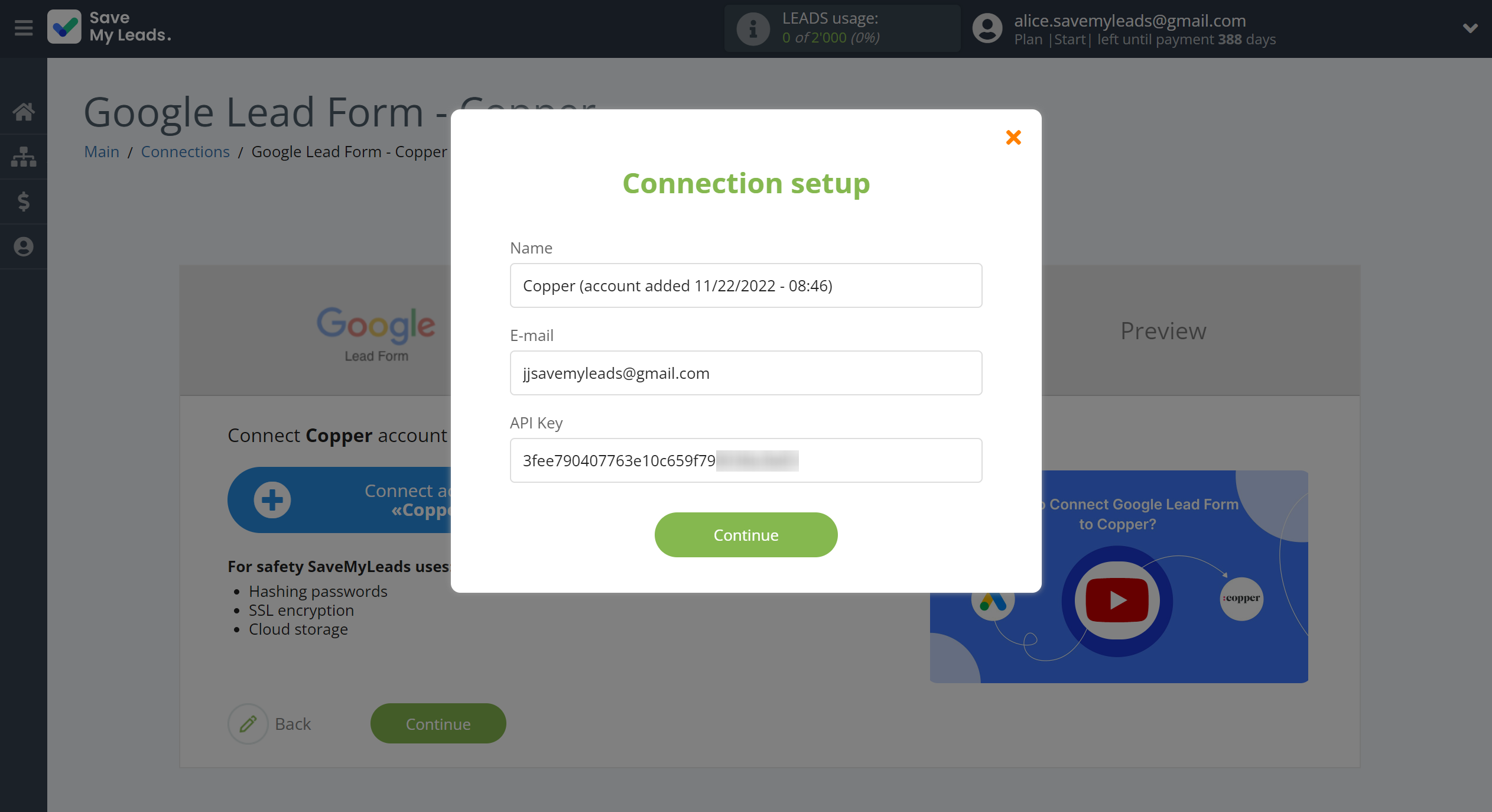 How to Connect Google Lead Form with Copper Create Lead | Data Destination account connection