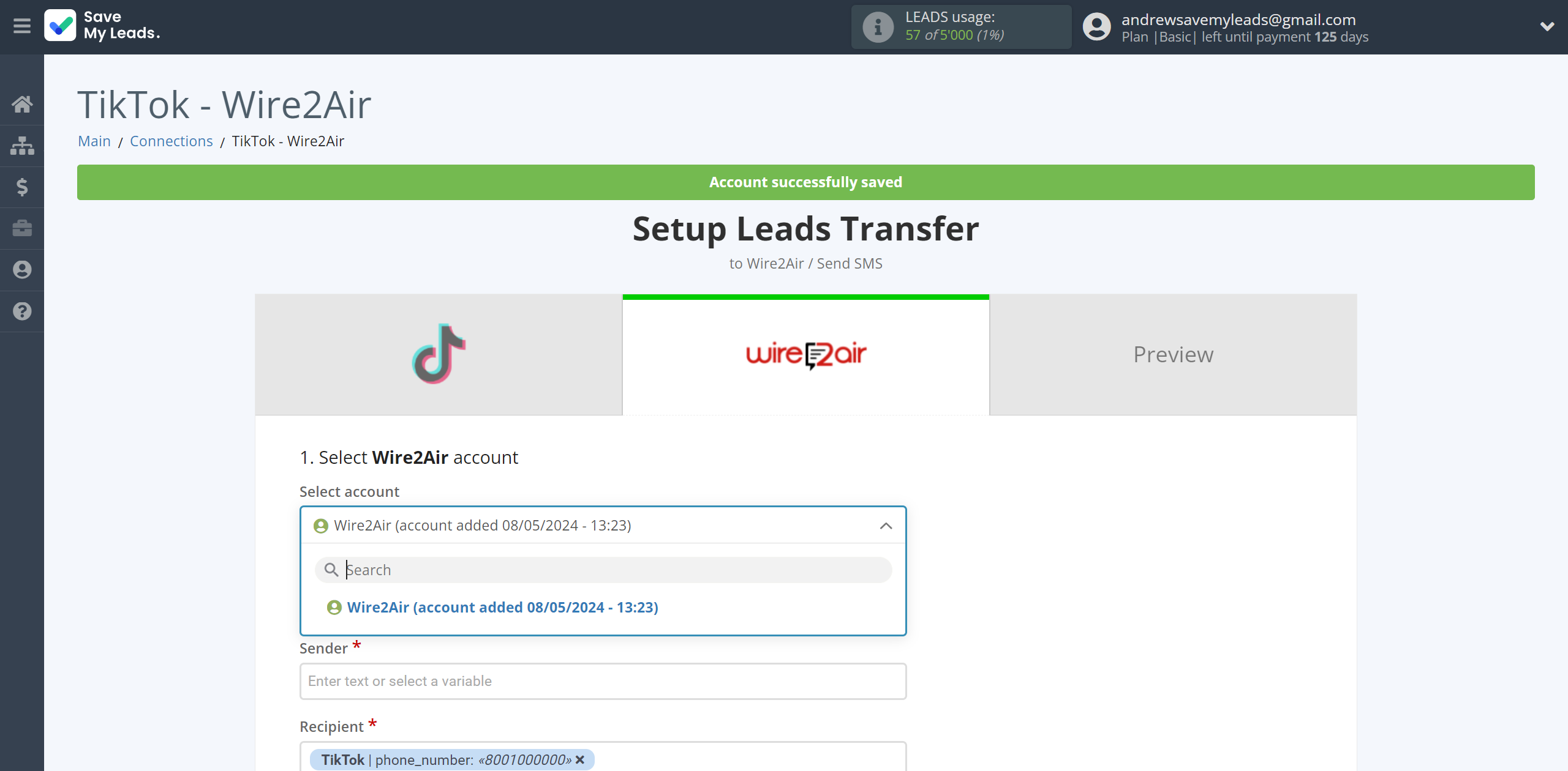 How to Connect TikTok with Wire2Air | Data Destination account selection