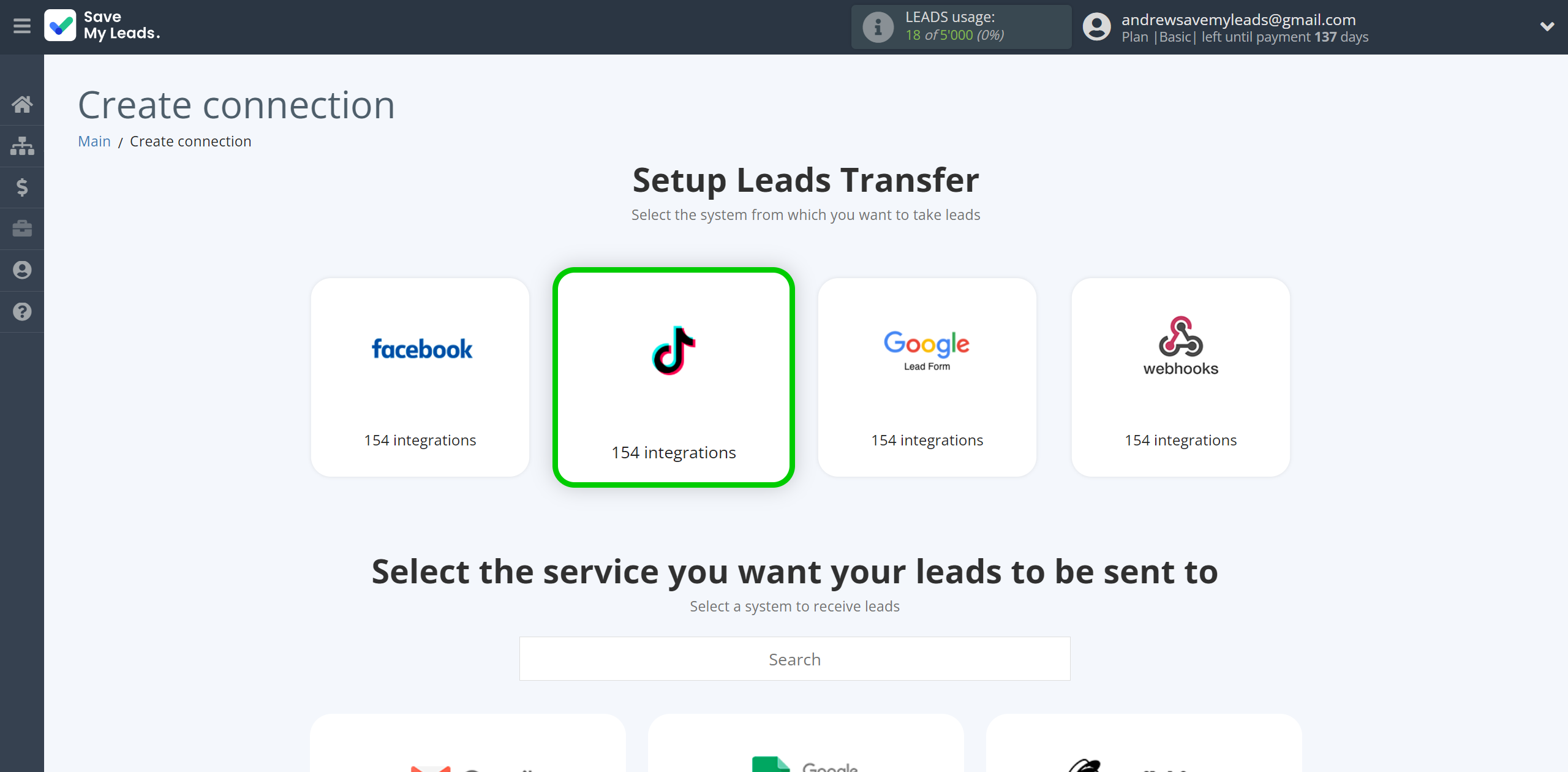 How to Connect TikTok with Elastic Email Create Contacts | Data Source system selection