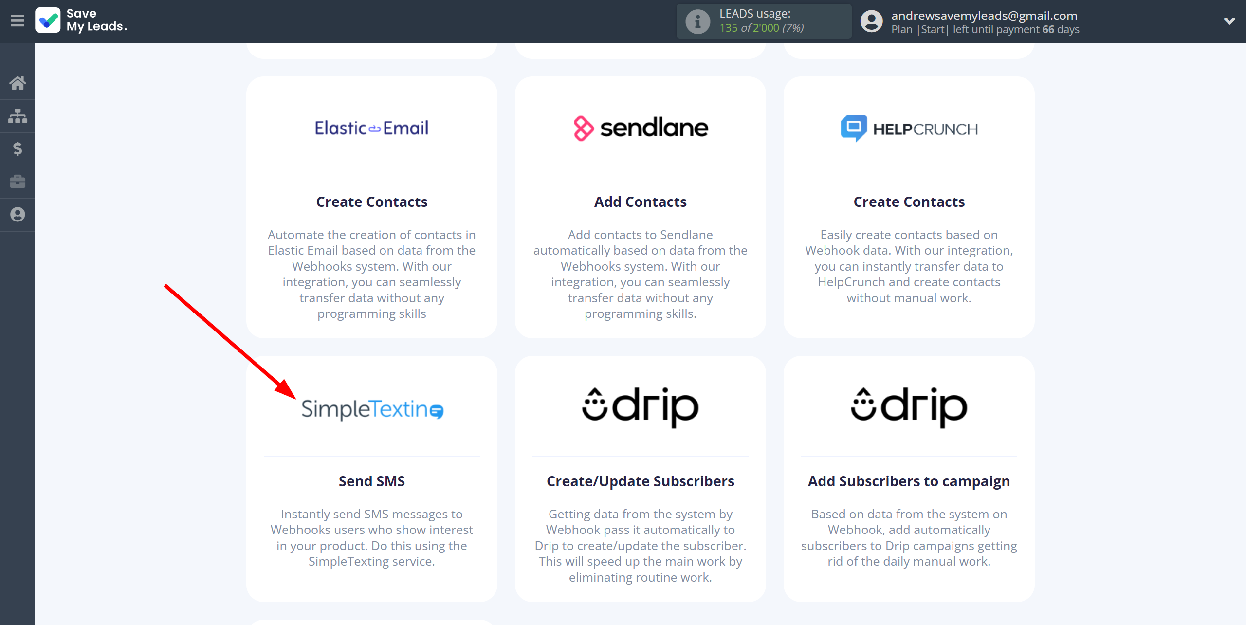 How to Connect Webhooks with SimpleTexting | Data Destination system selection