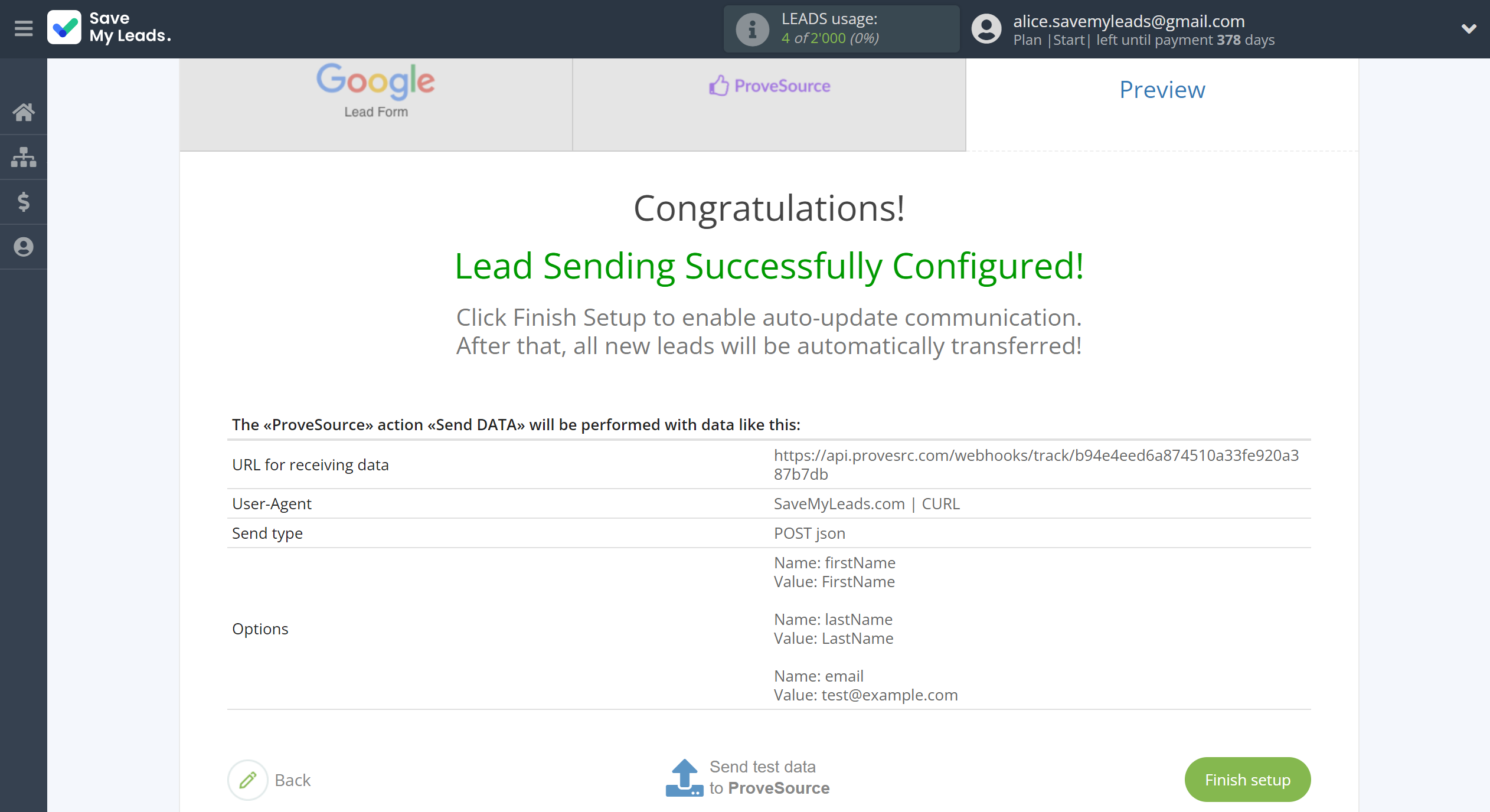 How to Connect Google Lead Form with ProveSource | Test data