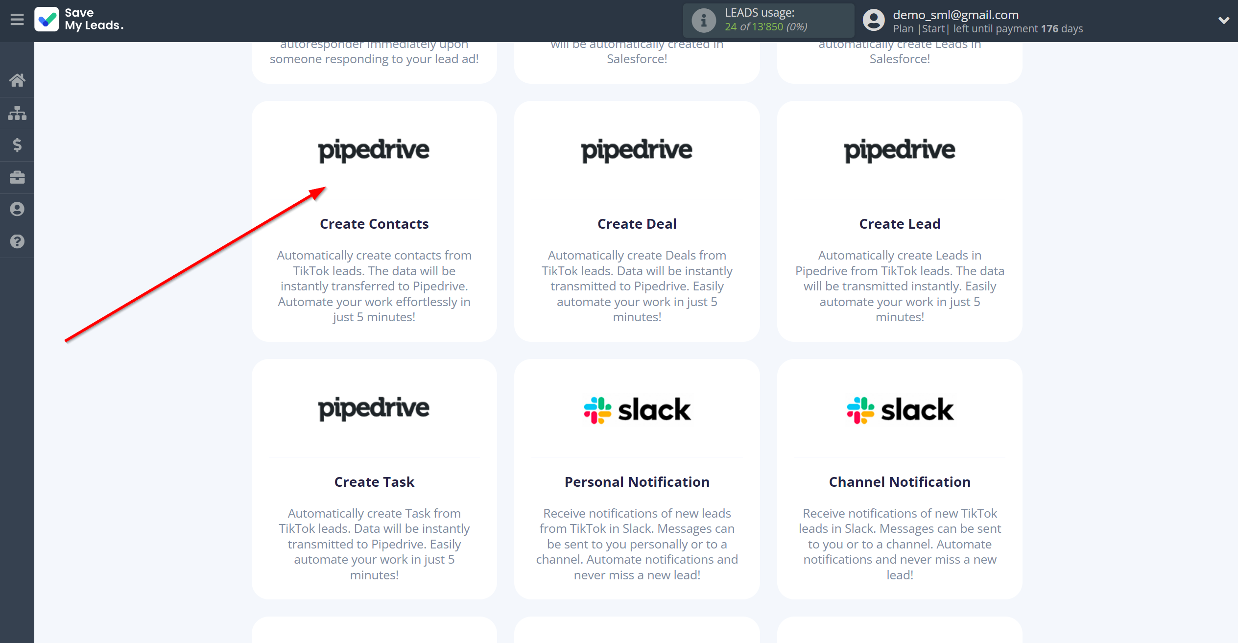 How to Connect TikTok with Pipedrive Create Contacts | Data Destination system selection