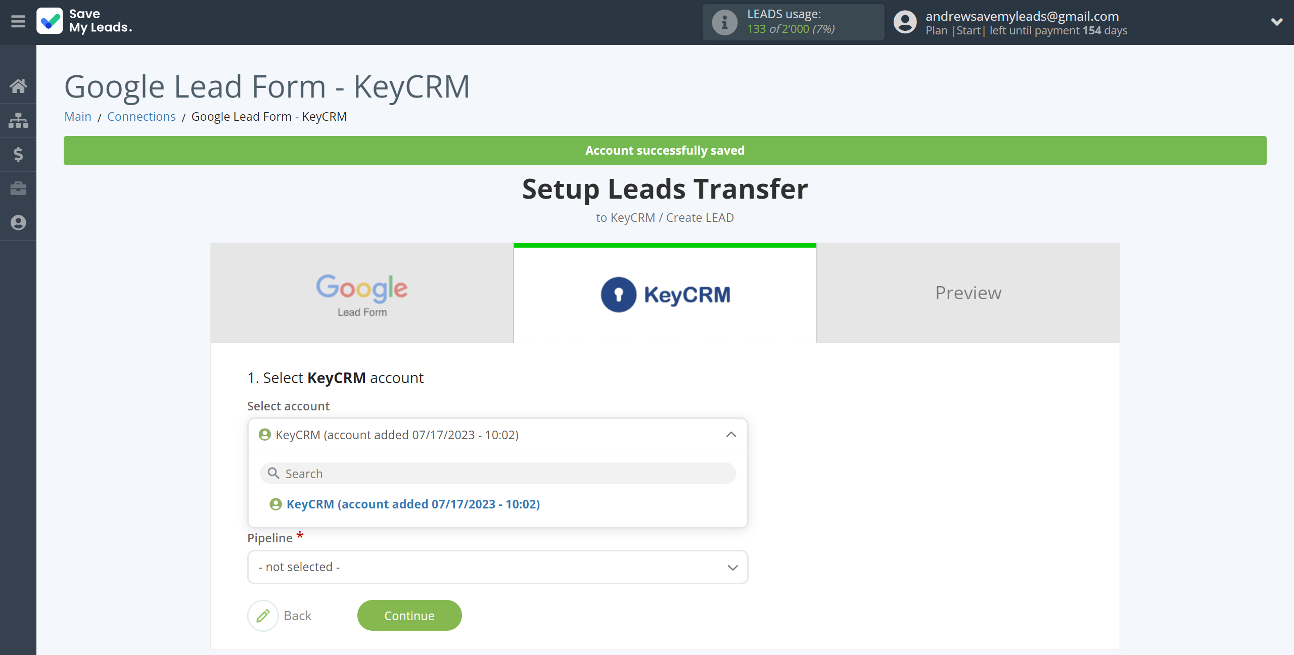 How to Connect Google Lead Form with KeyCRM Create Lead | Data Destination account selection