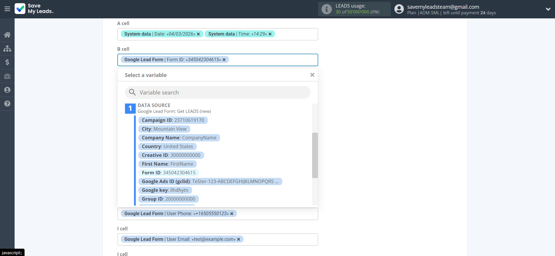 How to Connect Google Lead Form with Rows Add Row | Assigning fields