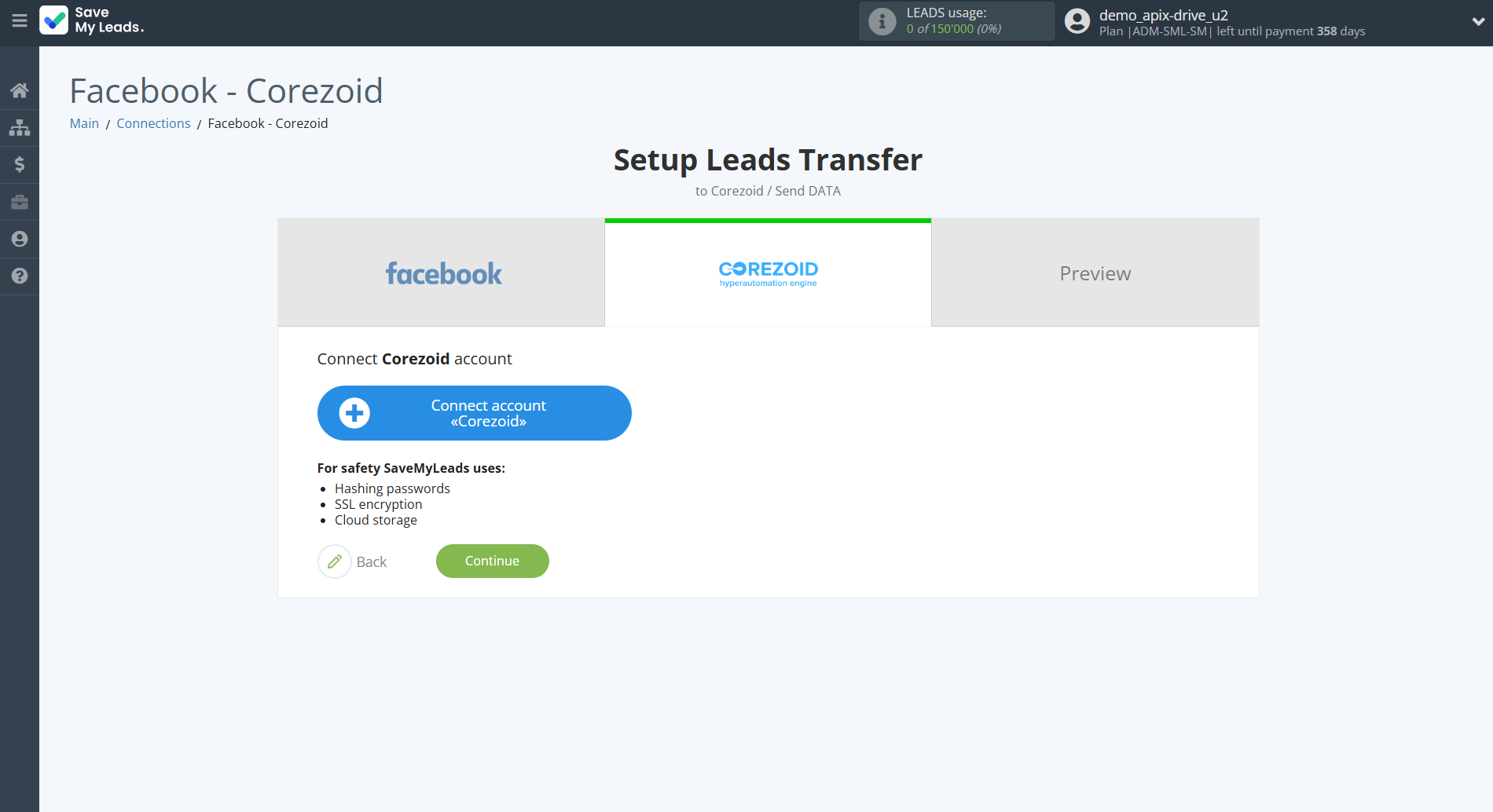 How to Connect Facebook with Corezoid | Data Destination account connection