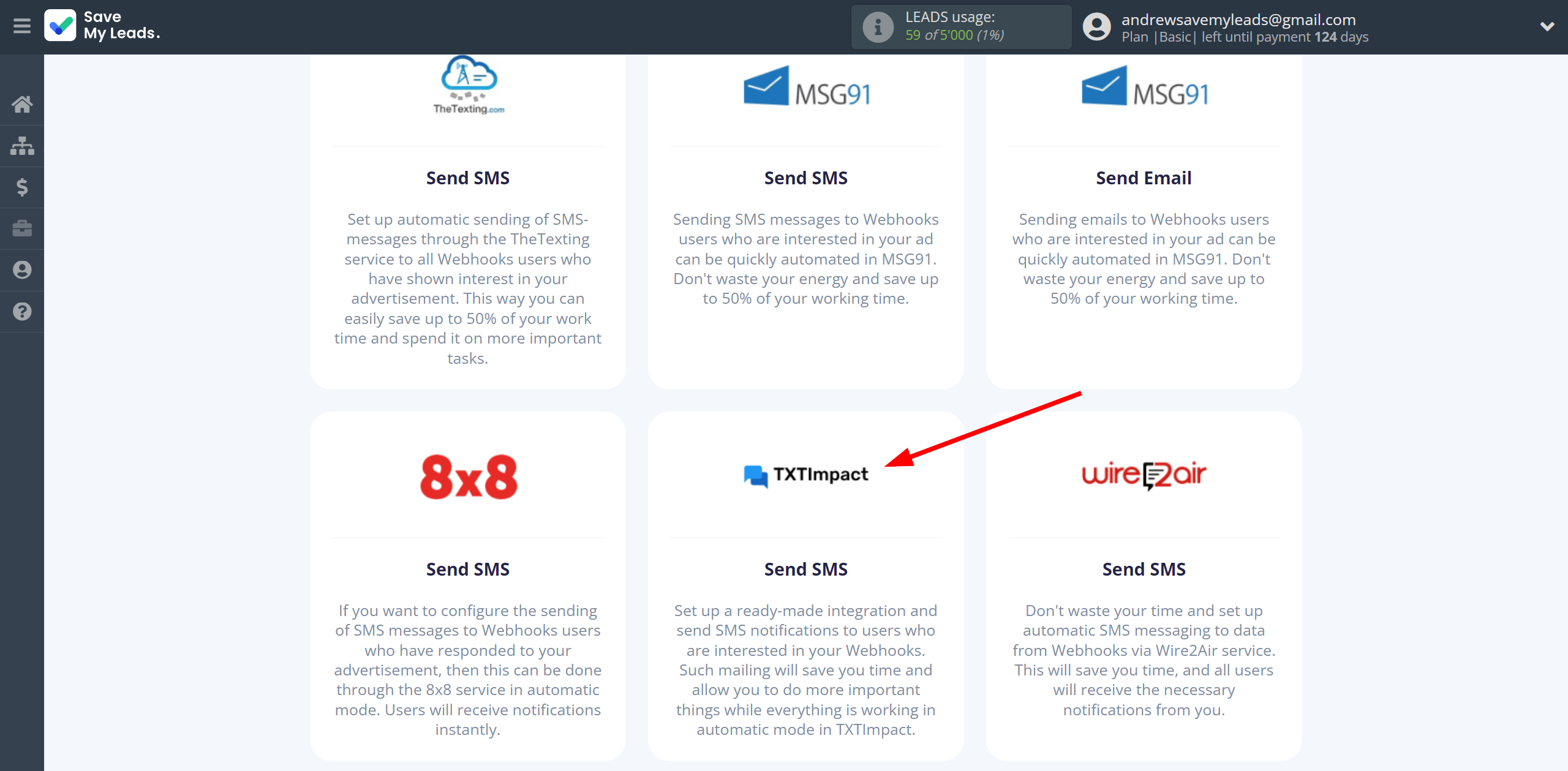 How to Connect Webhooks with TXTImpact | Data Destination system selection