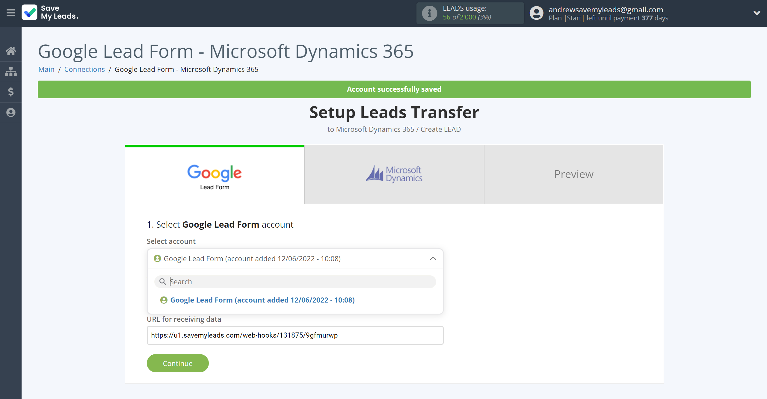 How to Connect Google Lead Form with Microsoft Dynamics 365 Create Lead | Data Source account selection