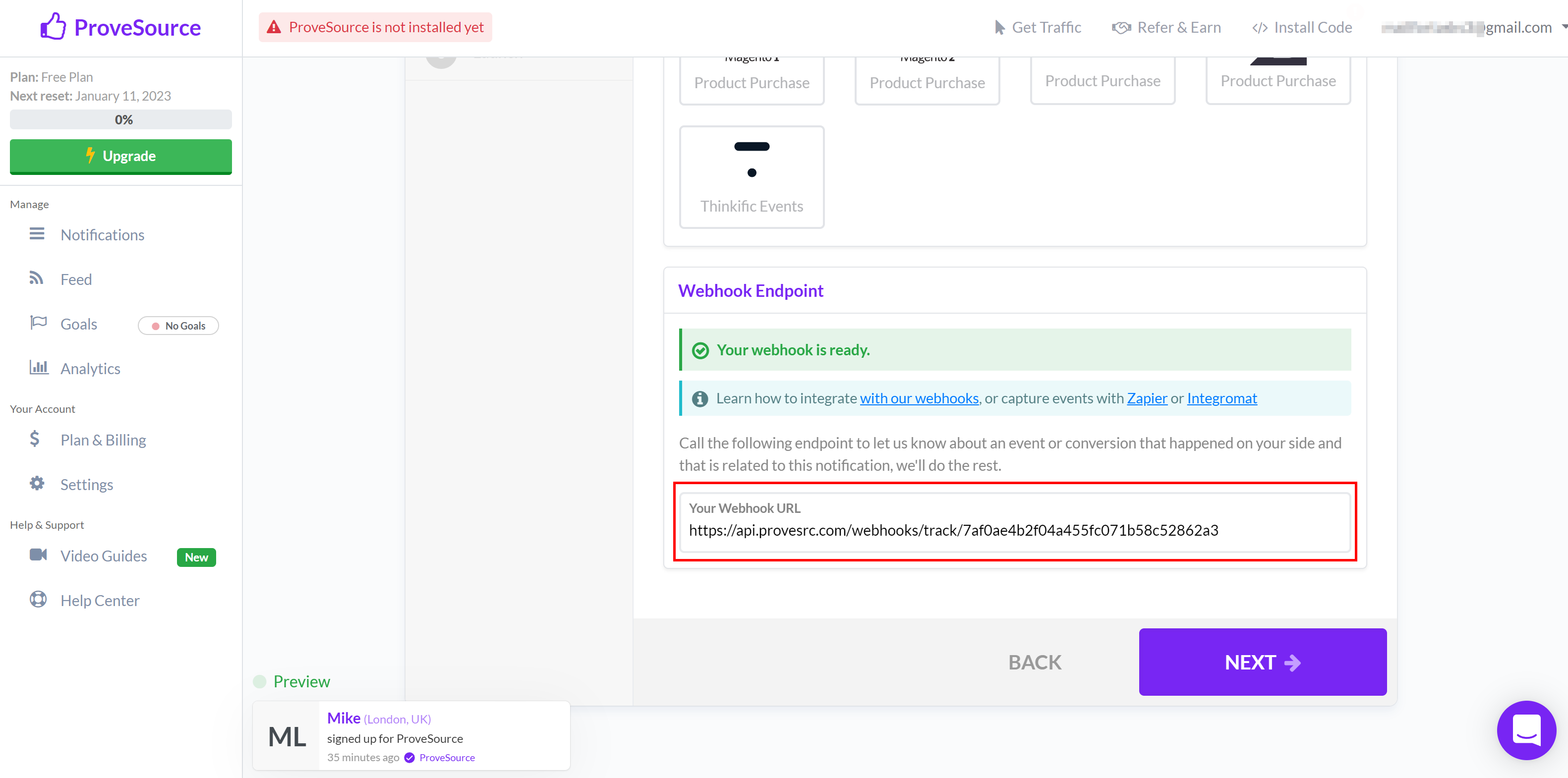 How to Connect Webhooks with ProveSource | Data Destination account connection