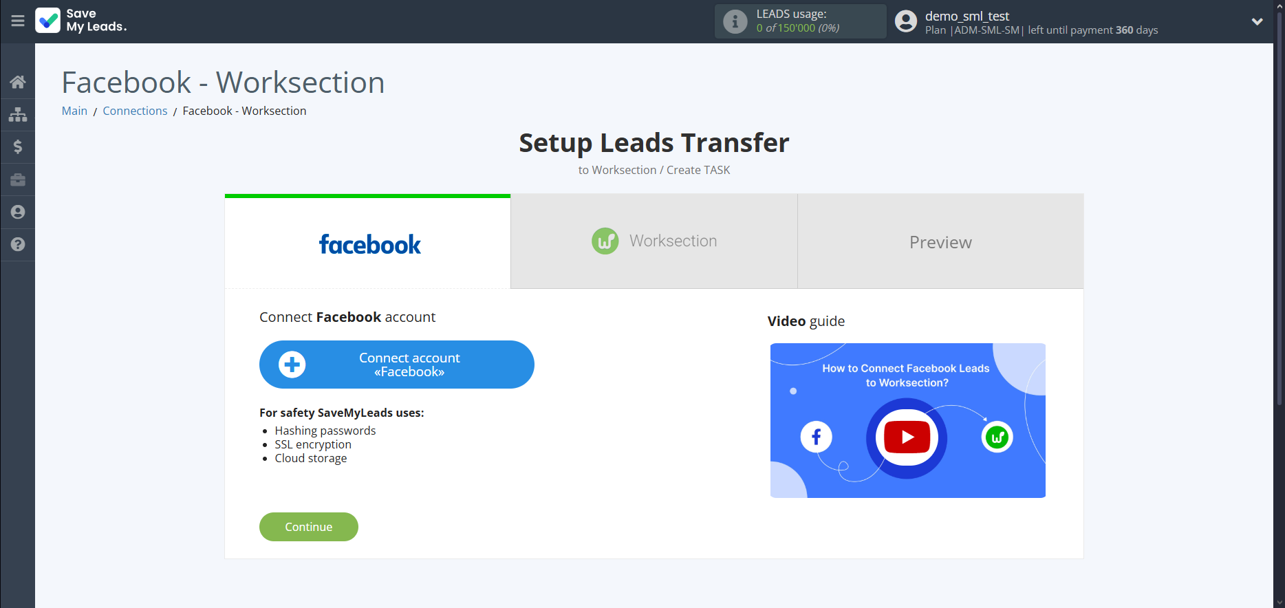 How to Connect Facebook with Worksection | Data Source account connection