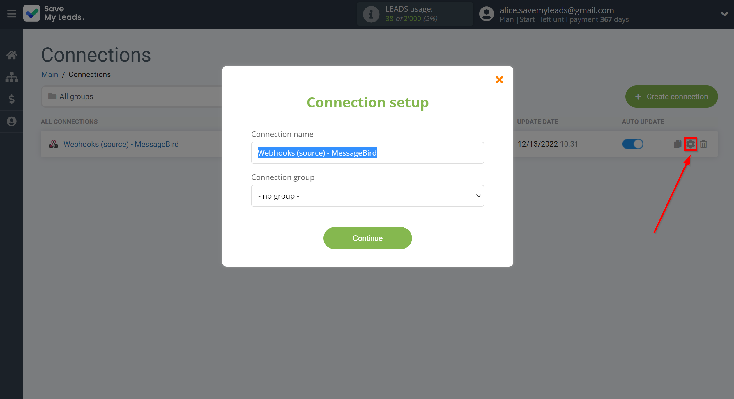 How to Connect Webhooks with MessageBird | Name and group connection