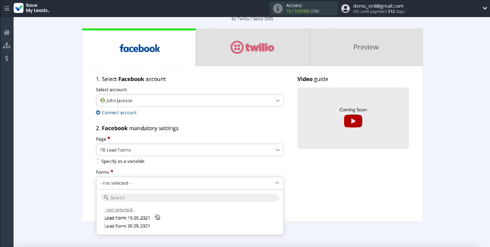 Facebook and Twilio integration | Specify Forms