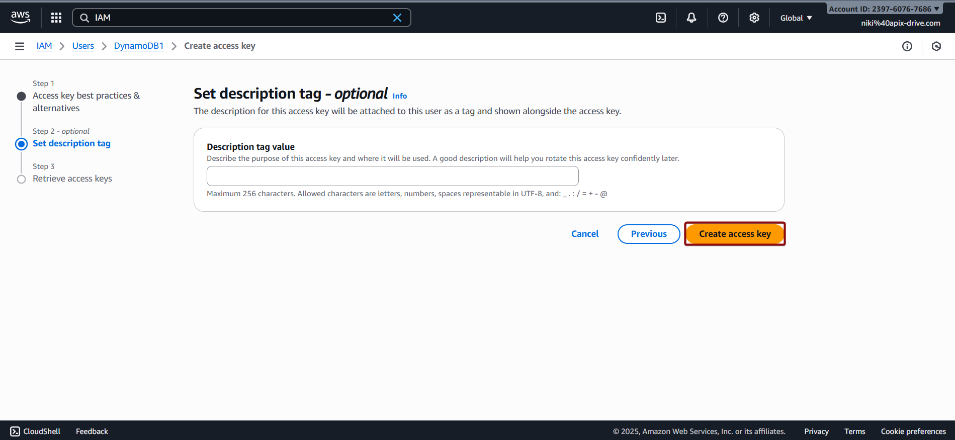 How to Connect Facebook with Amazon DynamoDB | Data Destination account connection