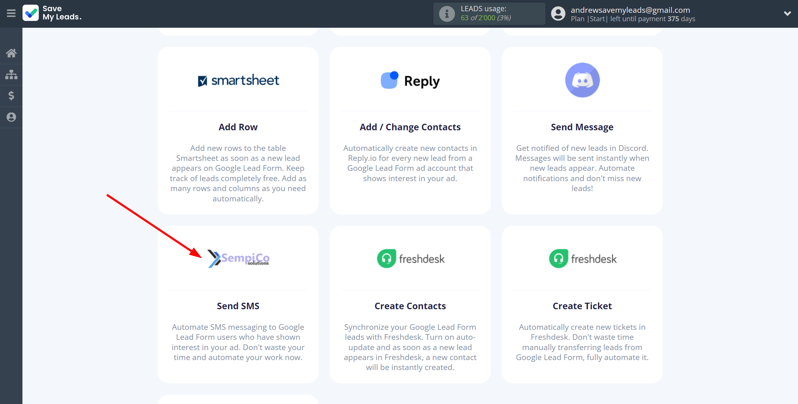 How to Connect Google Lead Form with Sempico Solutions | Data Destination system selection